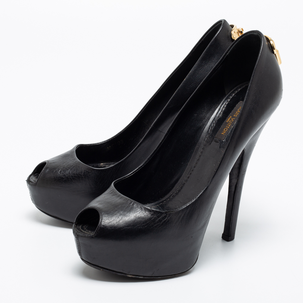 

Louis Vuitton Black Leather Oh Really! Peep Toe Platform Pumps Size