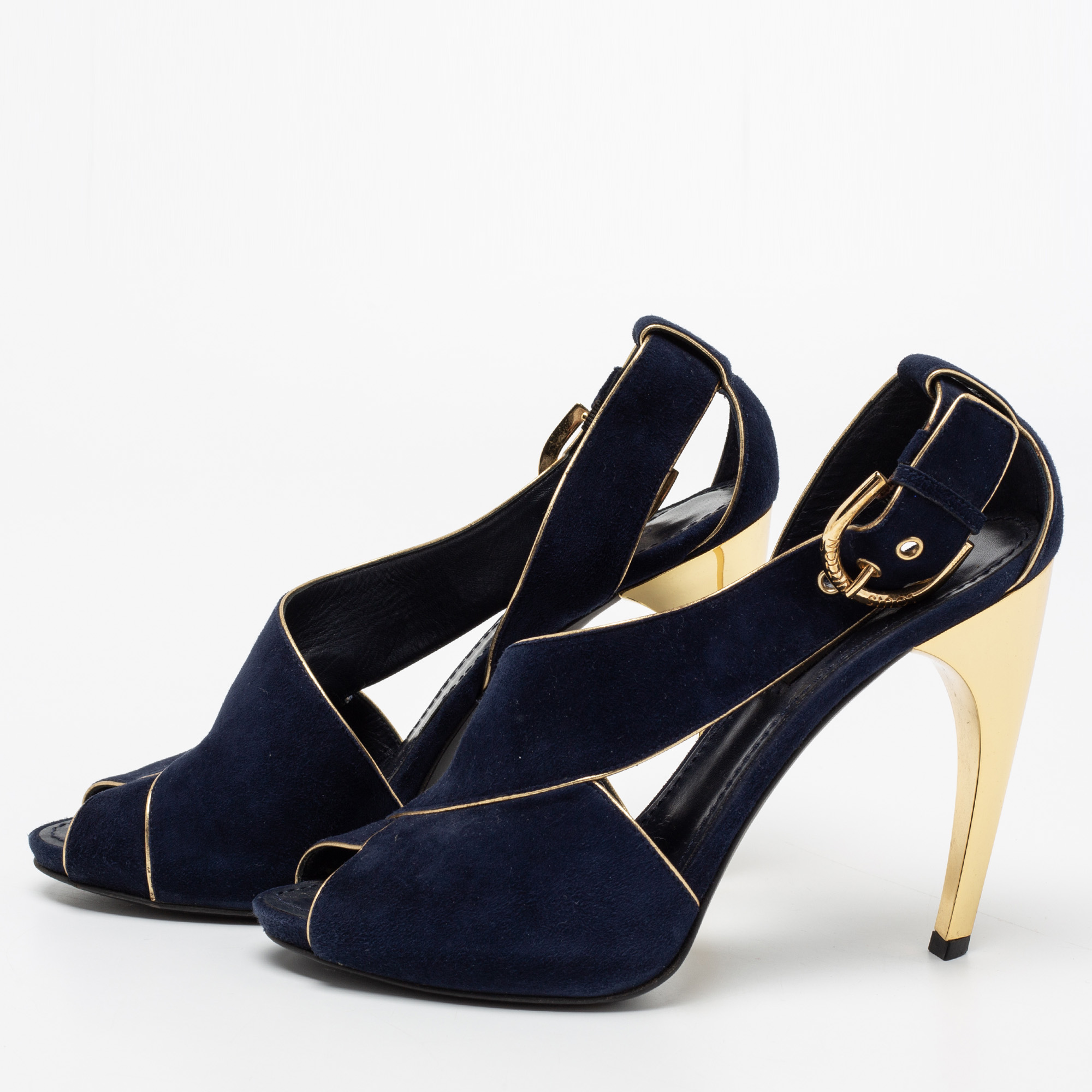 

Louis Vuitton Navy Blue Suede Peep-Toe Slingback Sandals Size