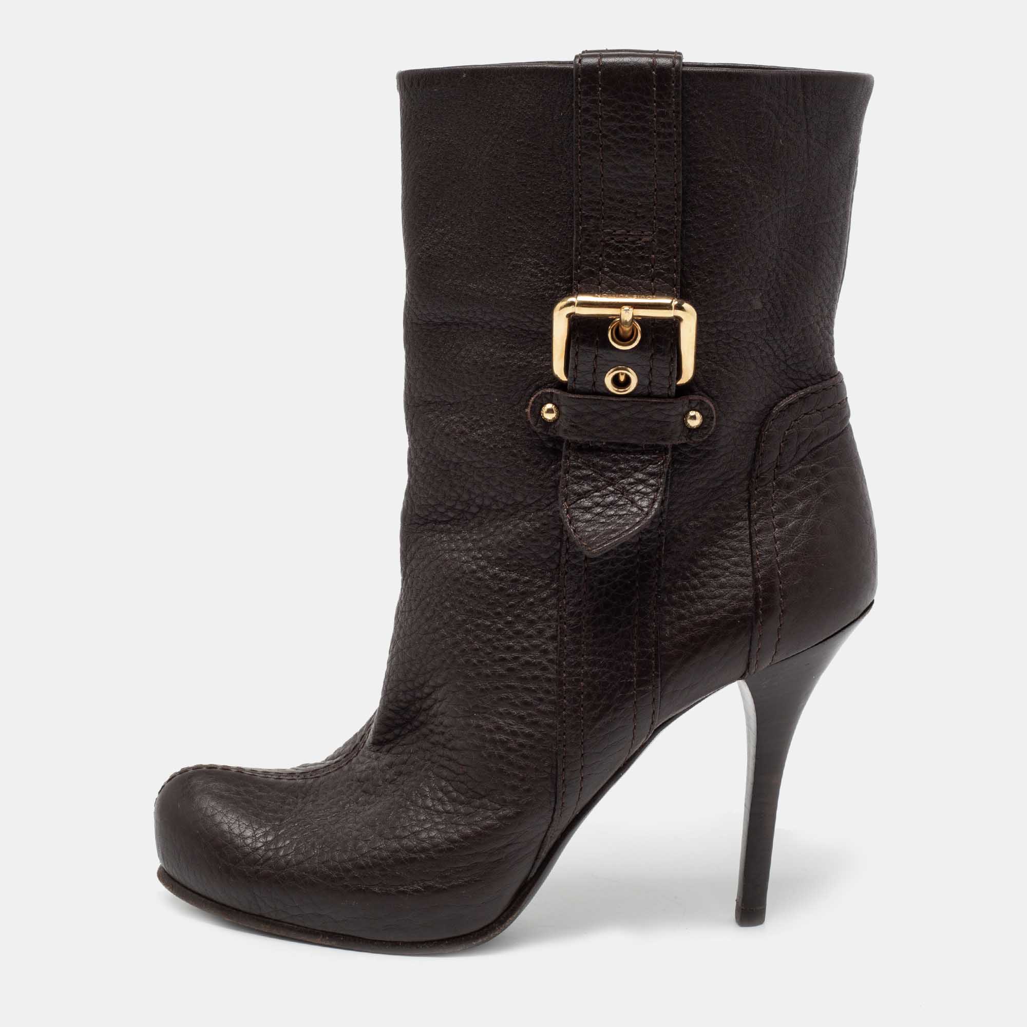 

Louis Vuitton Dark Brown Leather Ankle Length Boots