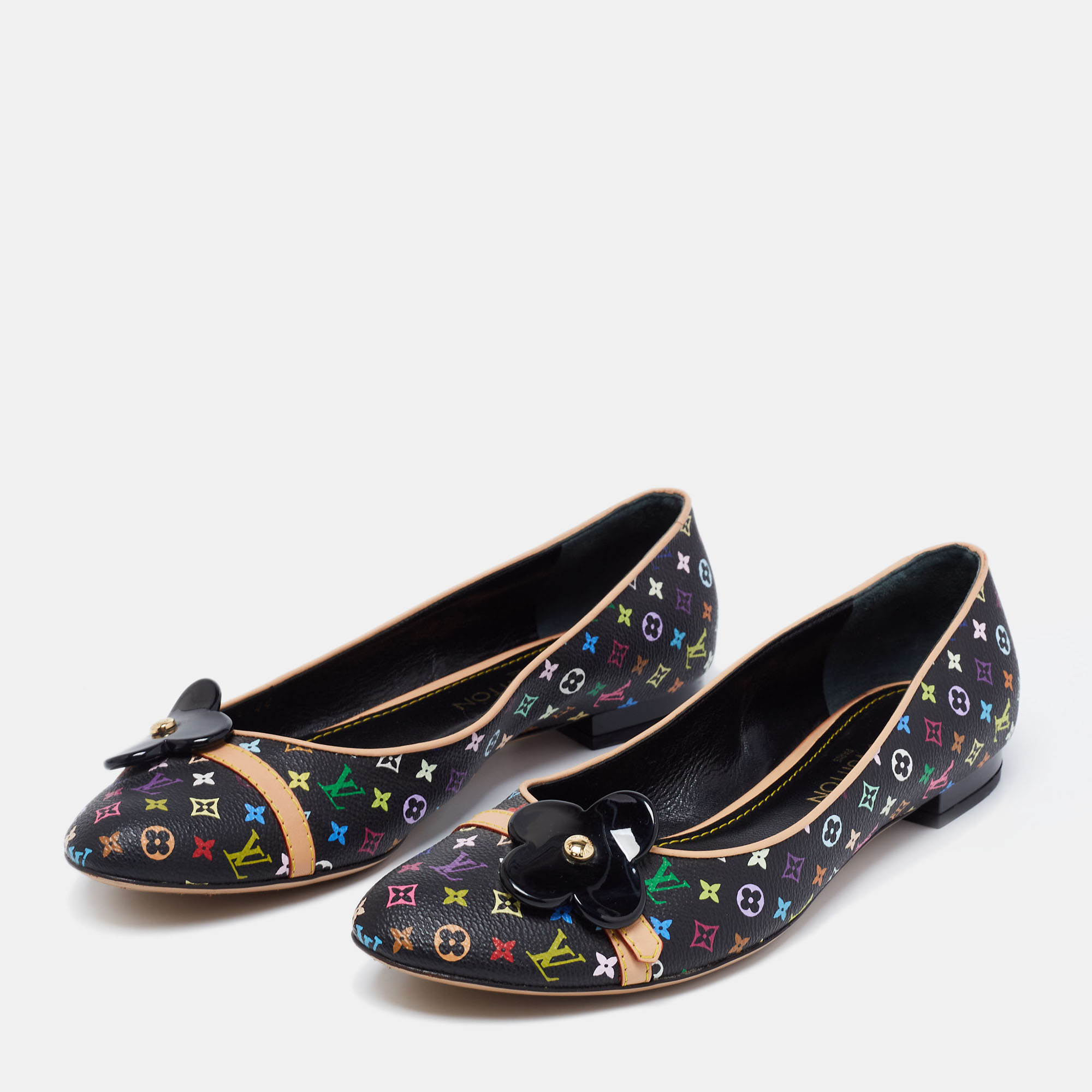 

Louis Vuitton Black Monogram Canvas And Leather Ballet Flats Size