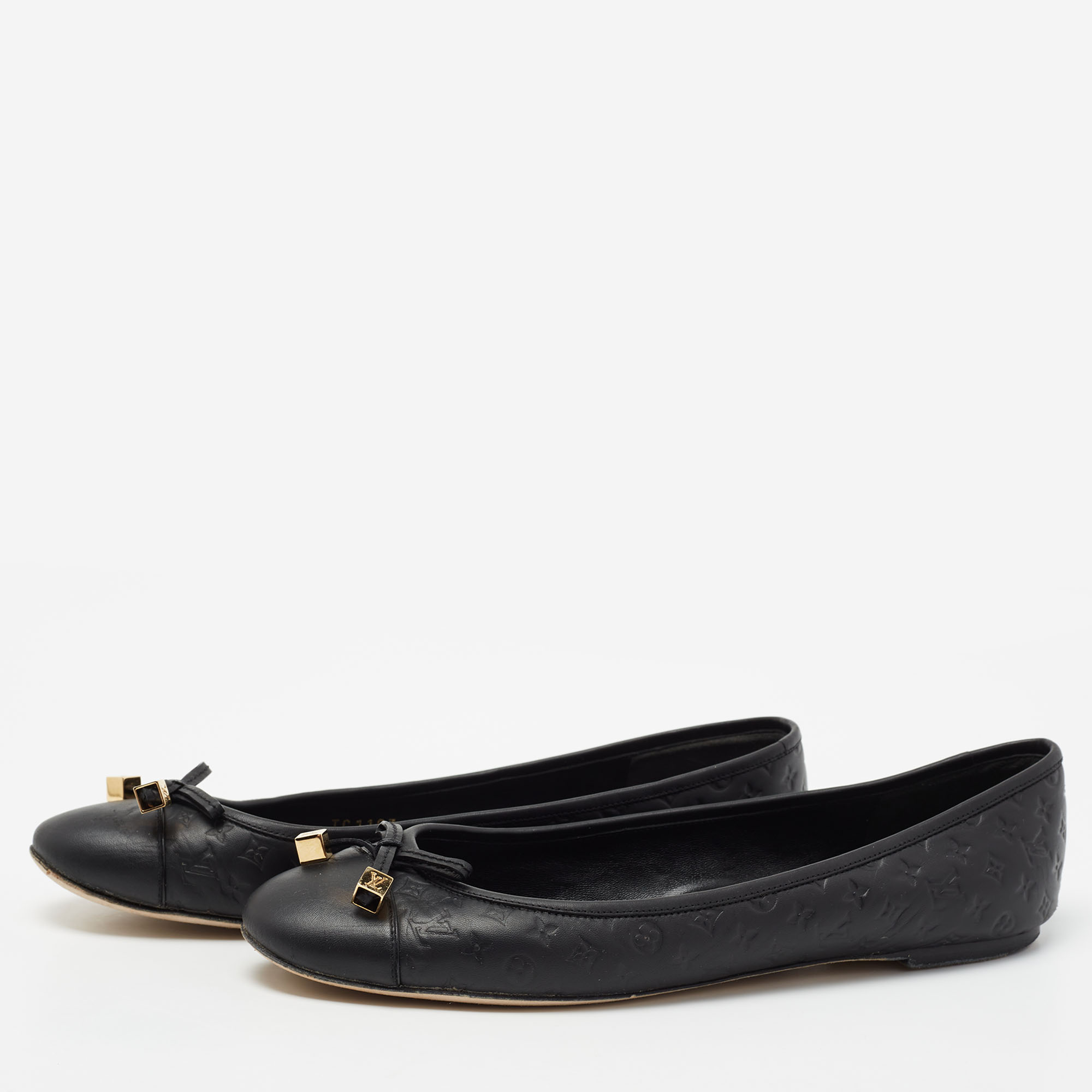 

Louis Vuitton Black Monogram Embossed Leather Debbie Bow Ballet Flats Size