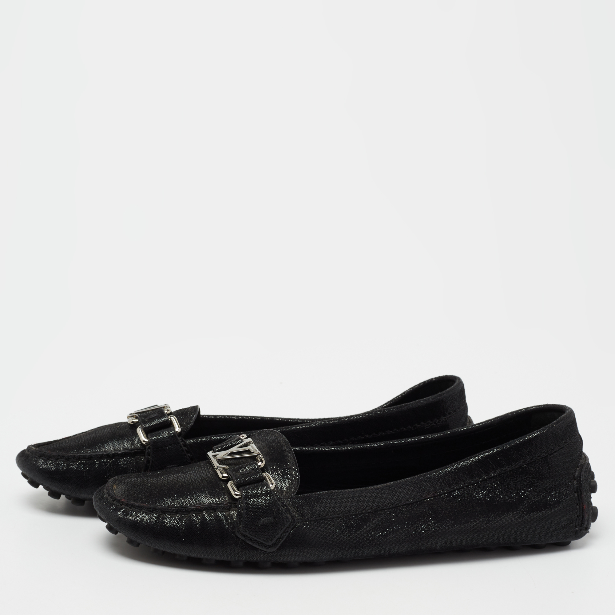 

Louis Vuitton Black Glitter Suede Oxford Loafers Size