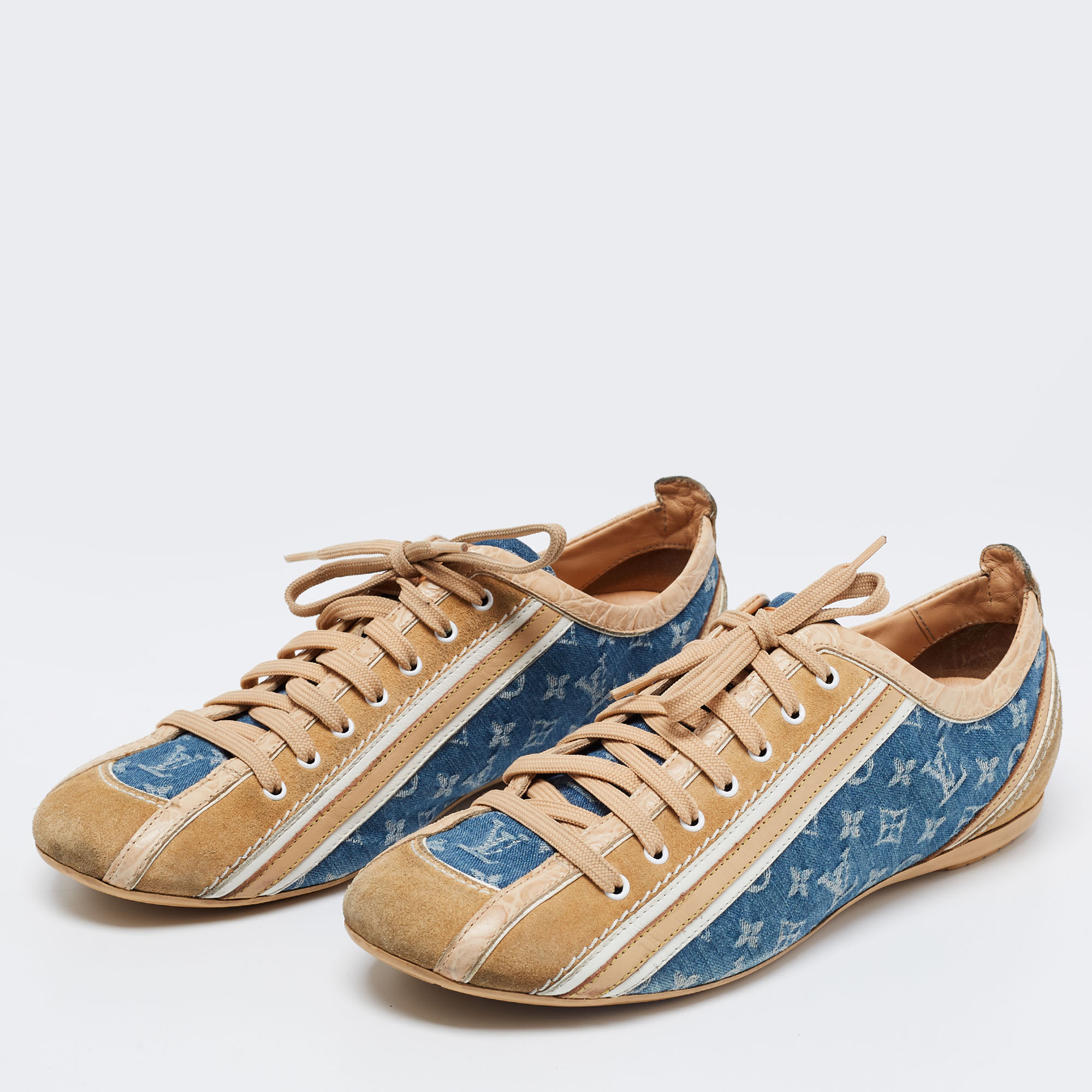 

Louis Vuitton Blue/Beige Monogram Denim and Crocodile Impulsion Sneakers Size