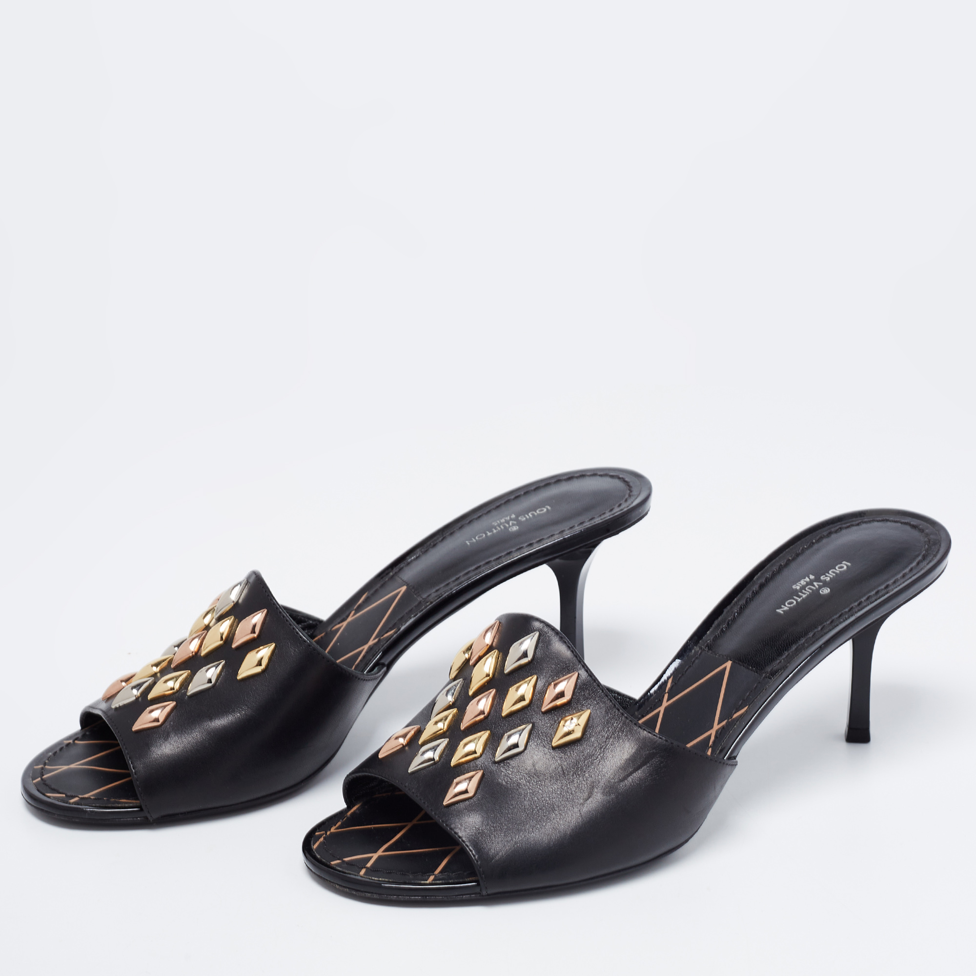 

Louis Vuitton Black Leather Slide Sandals Size