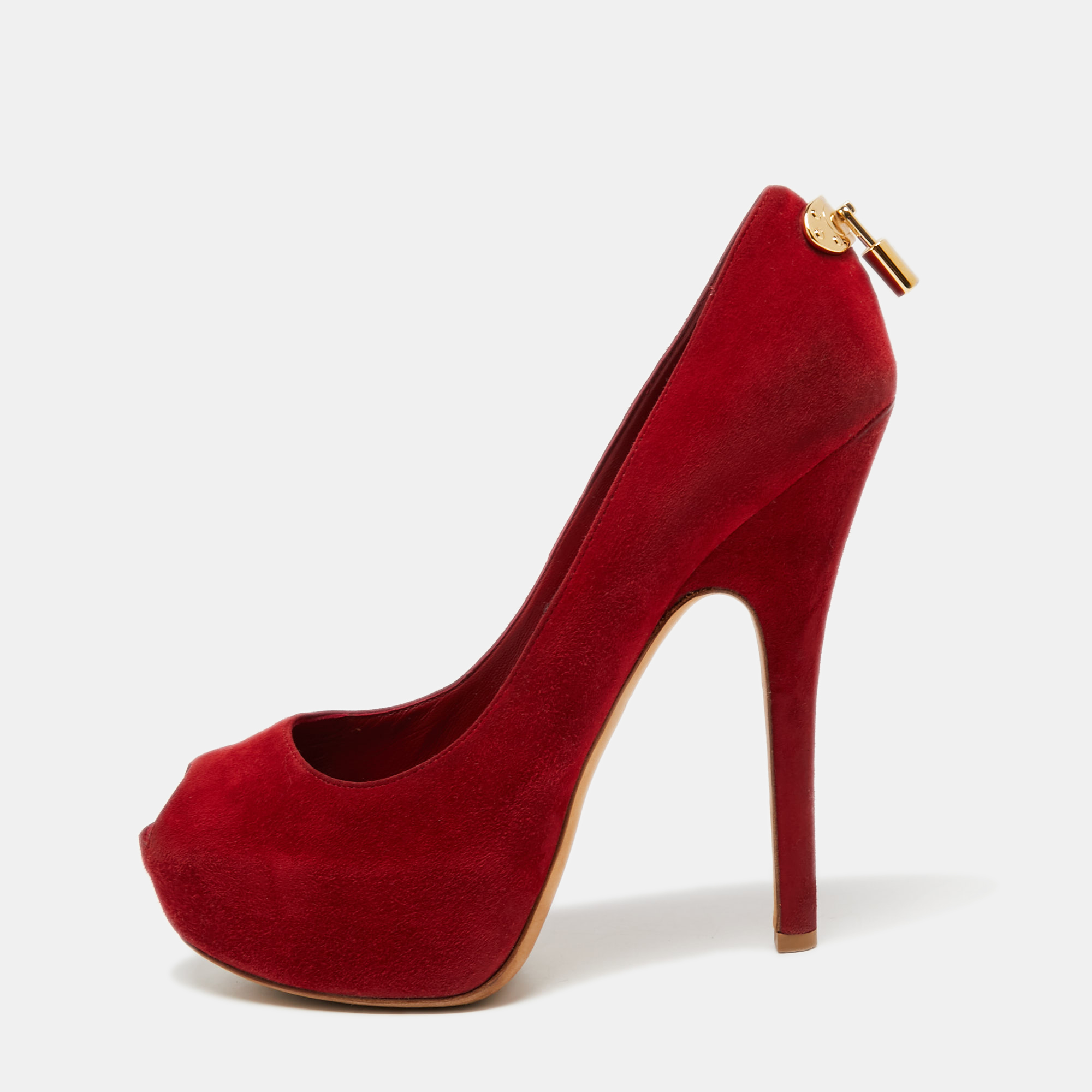 Pre-owned Louis Vuitton Red Suede Oh Really! Peep-toe Pumps Size 38