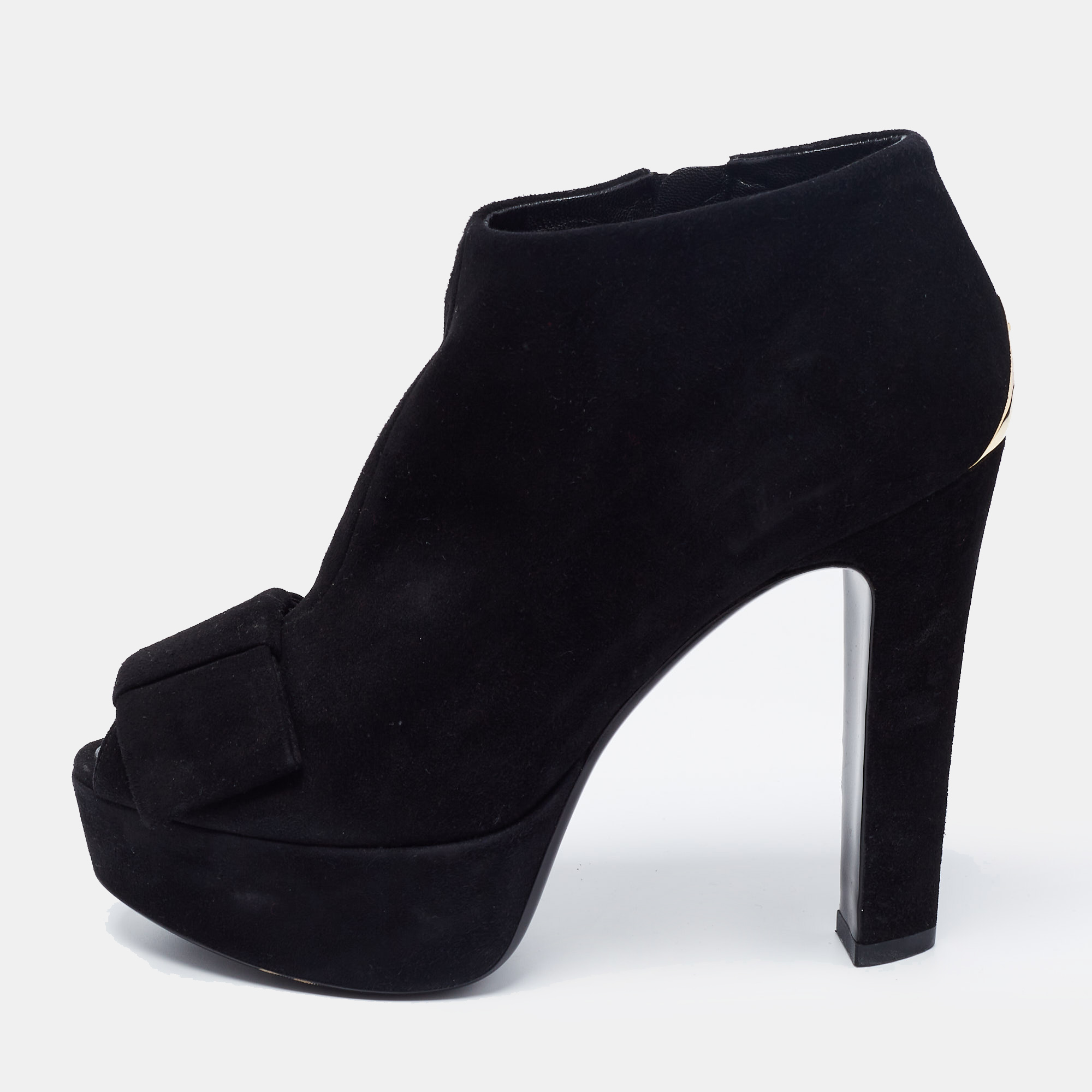 

Louis Vuitton Black Suede Bow Peep Toe Ankle Booties Size