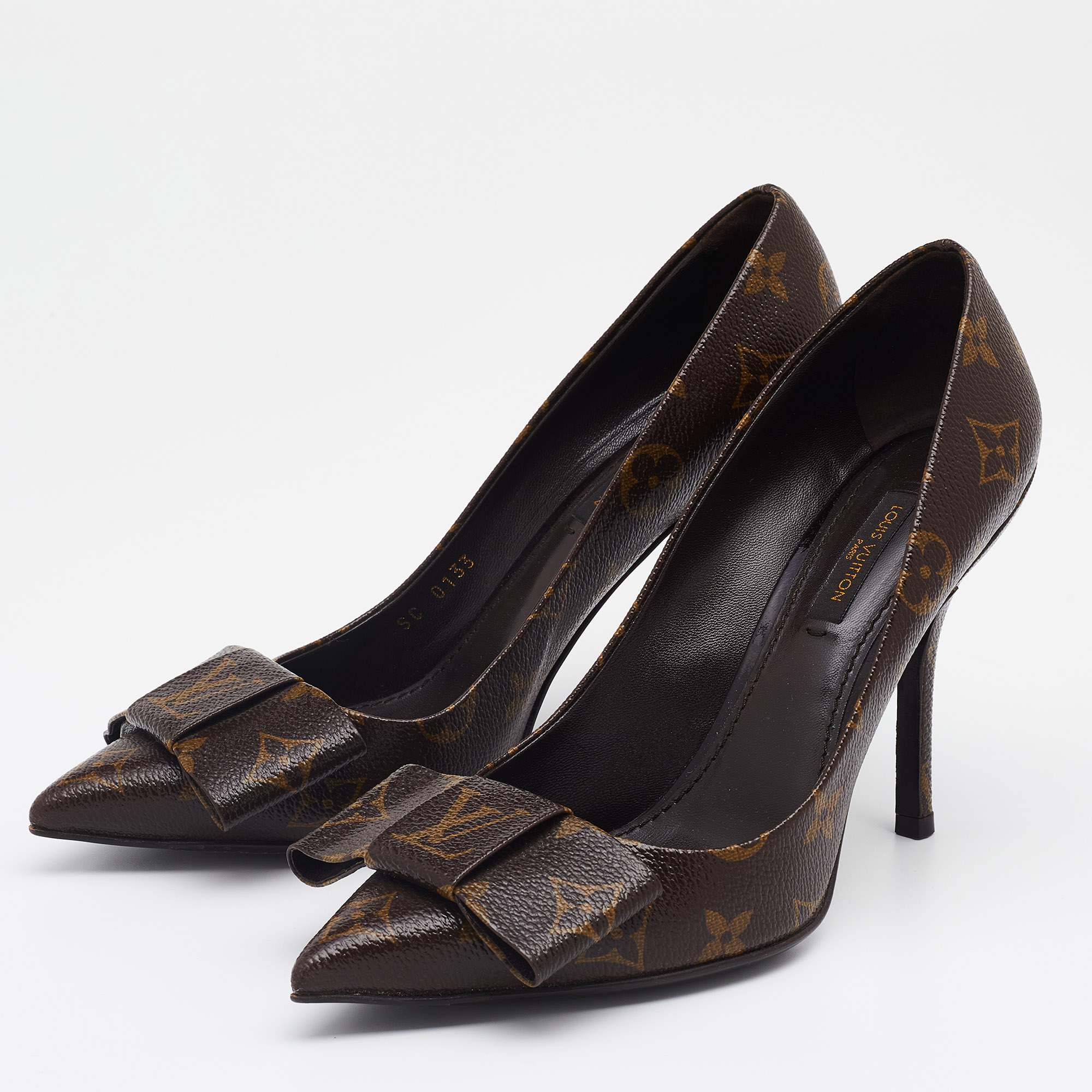 

Louis Vuitton Brown Monogram Canvas Louise Bow Pointed Toe Pumps Size