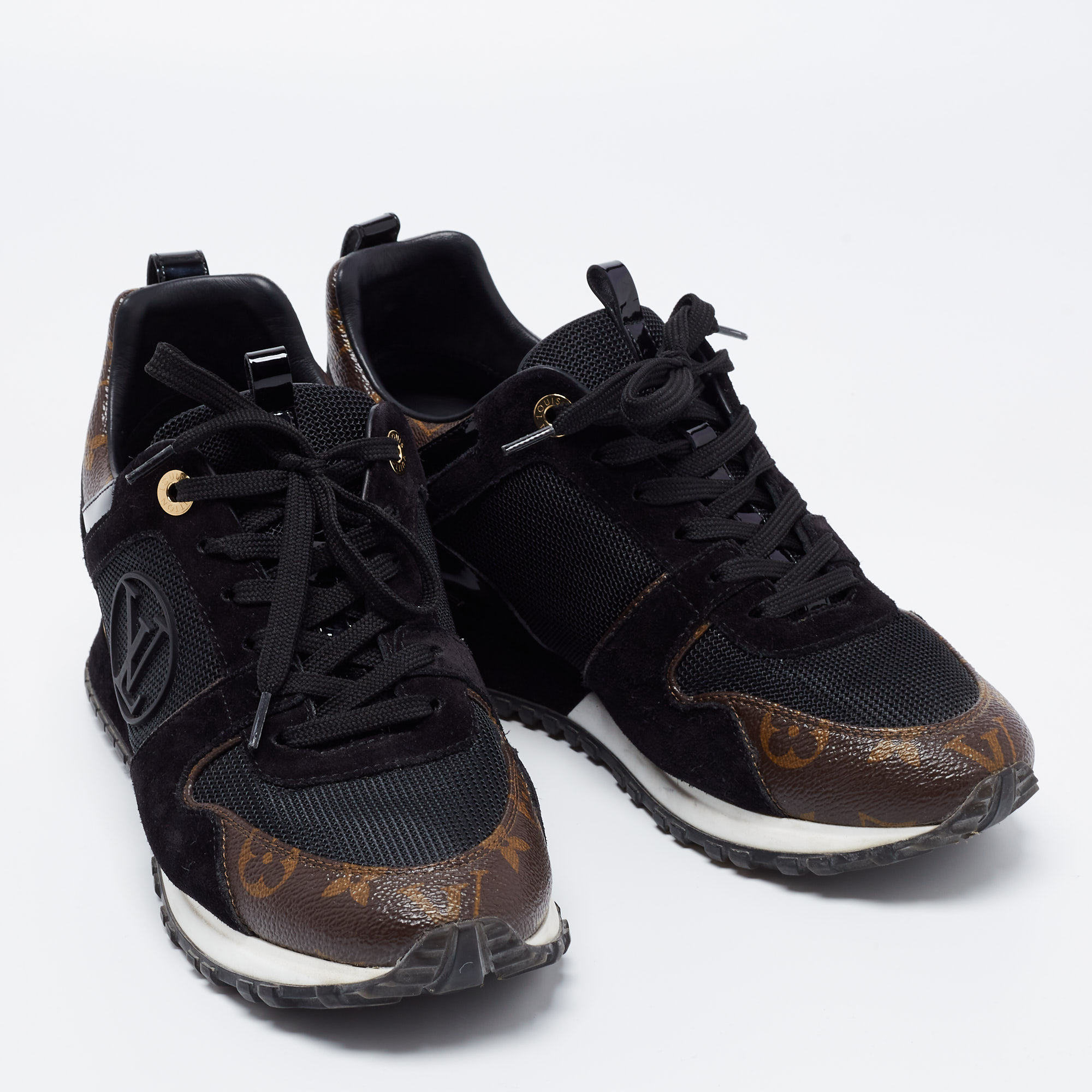 LOUIS VUITTON Calfskin Monogram Run Away Sneakers 39 Black 1290195