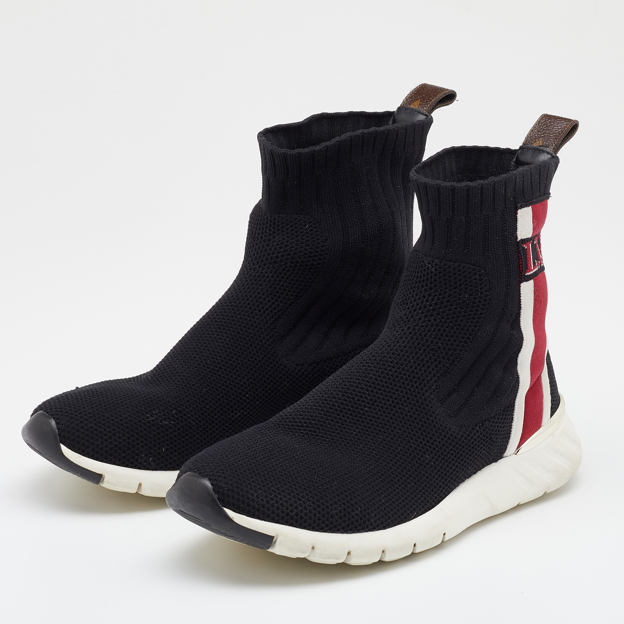 

Louis Vuitton Black Knit Fabric High Top Sneakers Size