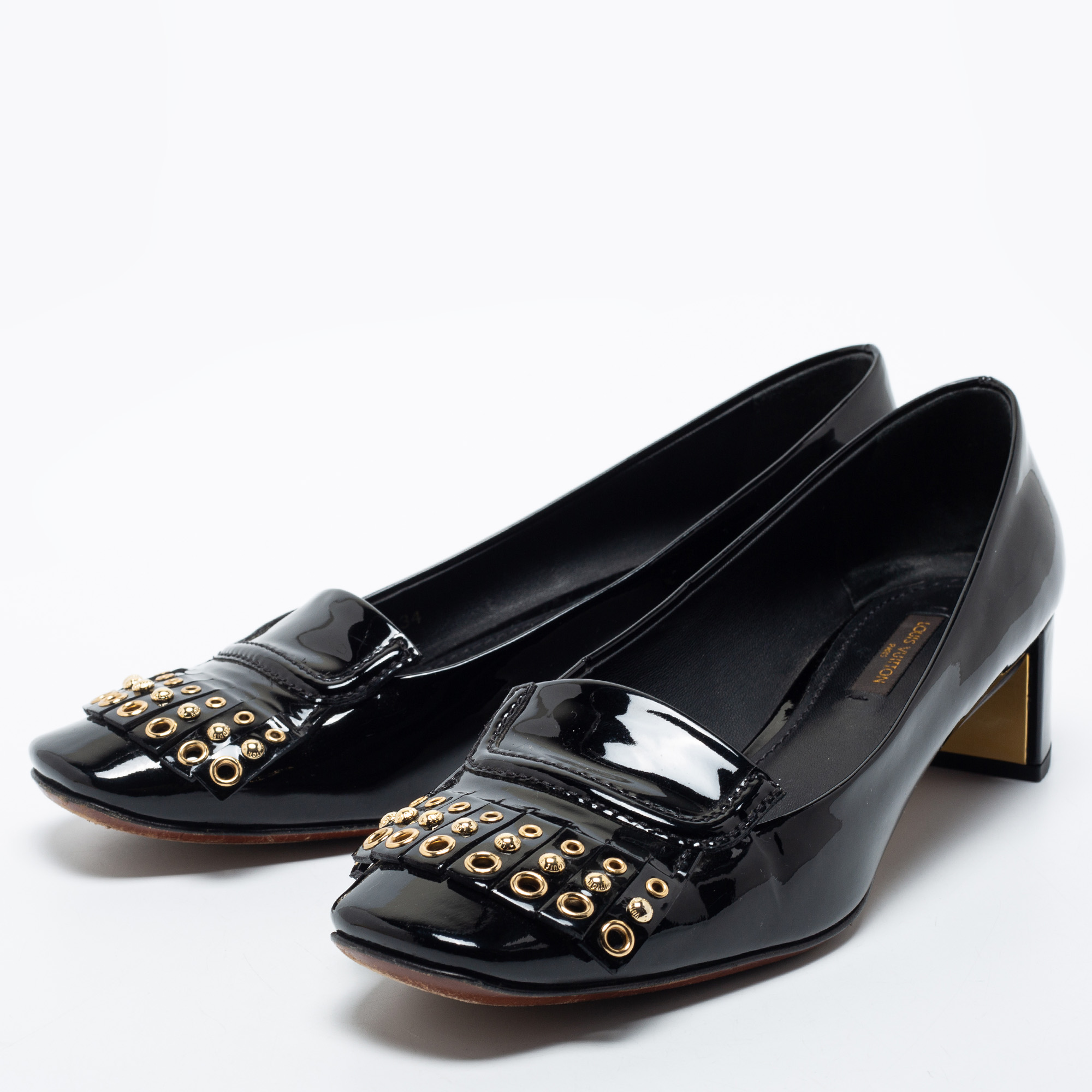 

Louis Vuitton Black Patent Leather Fringe Detail Pumps Size