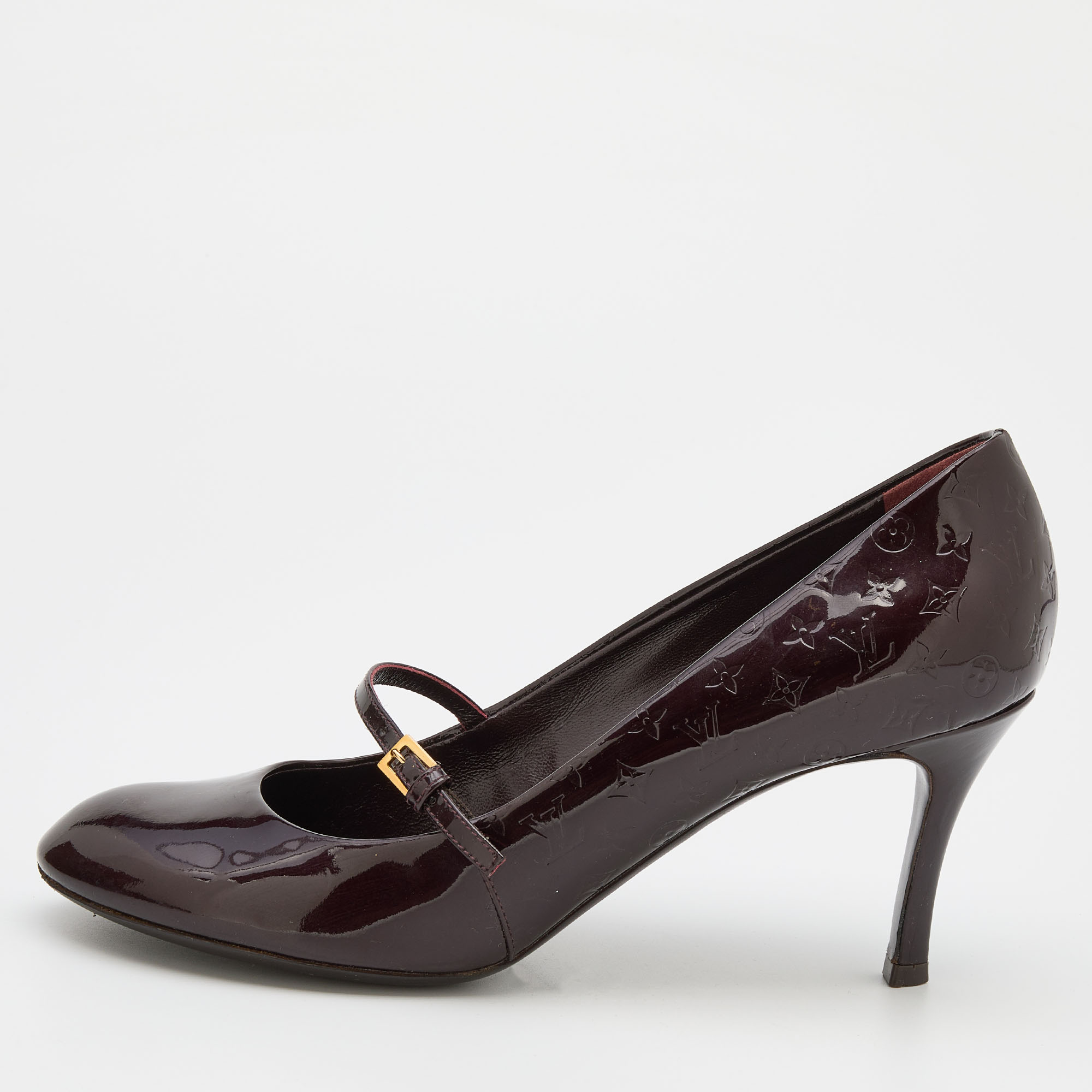 Pre Owned Louis Vuitton Amarante Monogram Vernis Leather Mary Jane Pumps Size 38