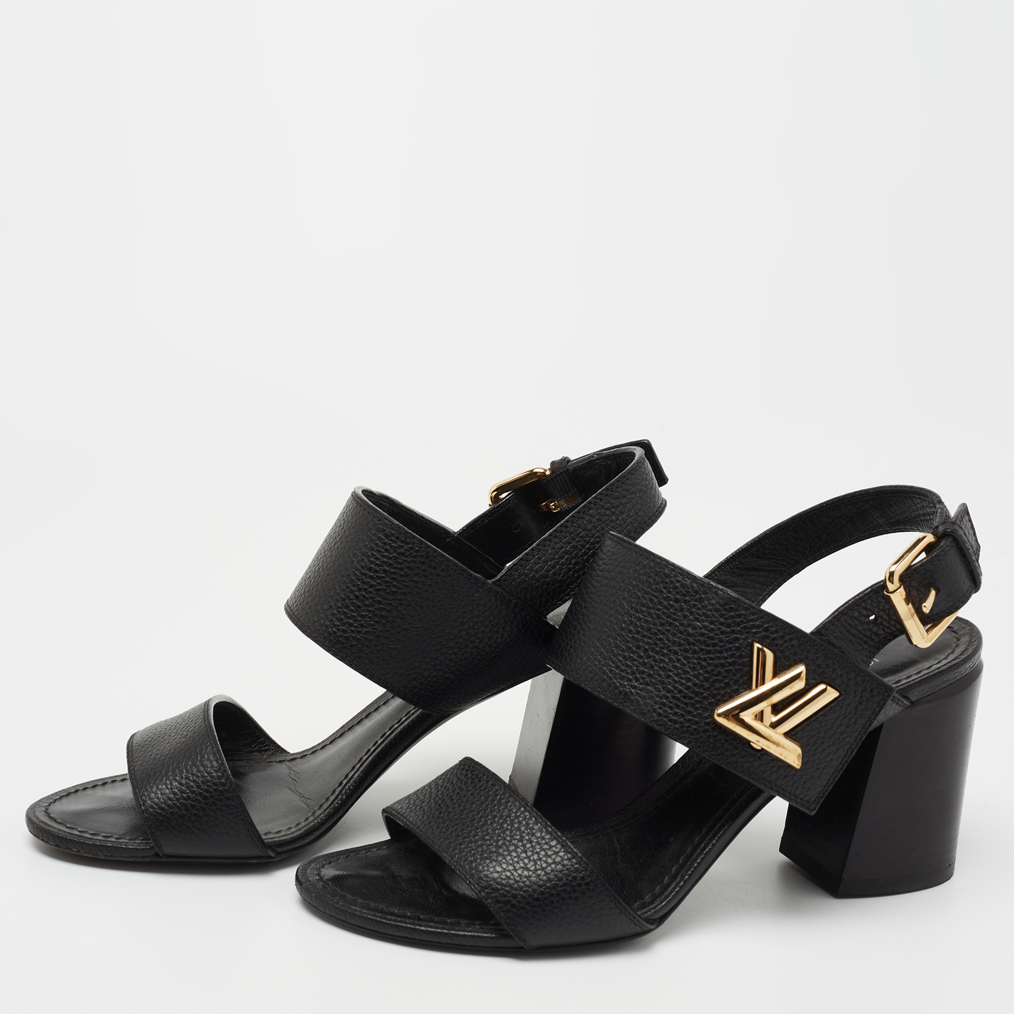 

Louis Vuitton Black Leather Horizon Ankle Strap Sandals Size