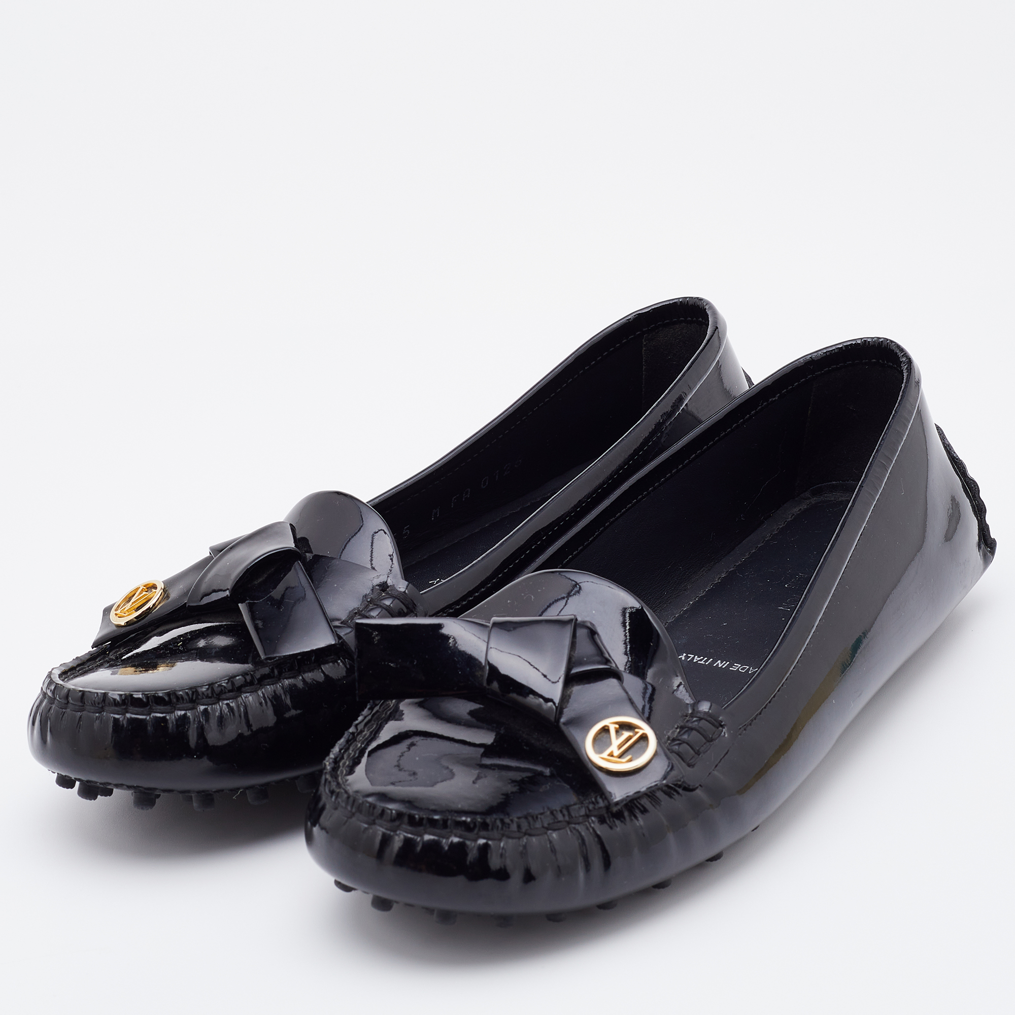 

Louis Vuitton Black Patent Leather Slip On Loafers Size