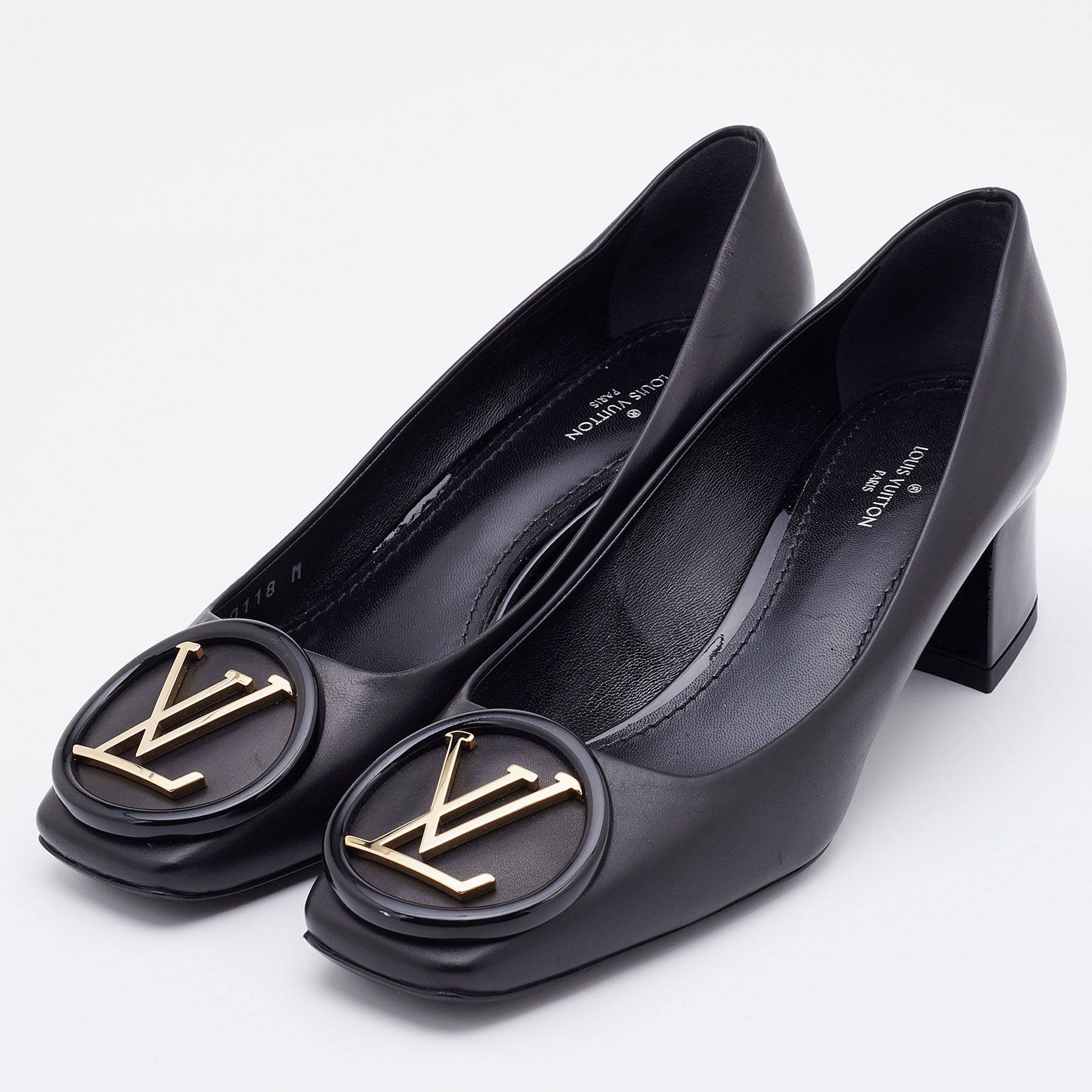 

Louis Vuitton Black Leather Madeleine Block Heel Pumps Size