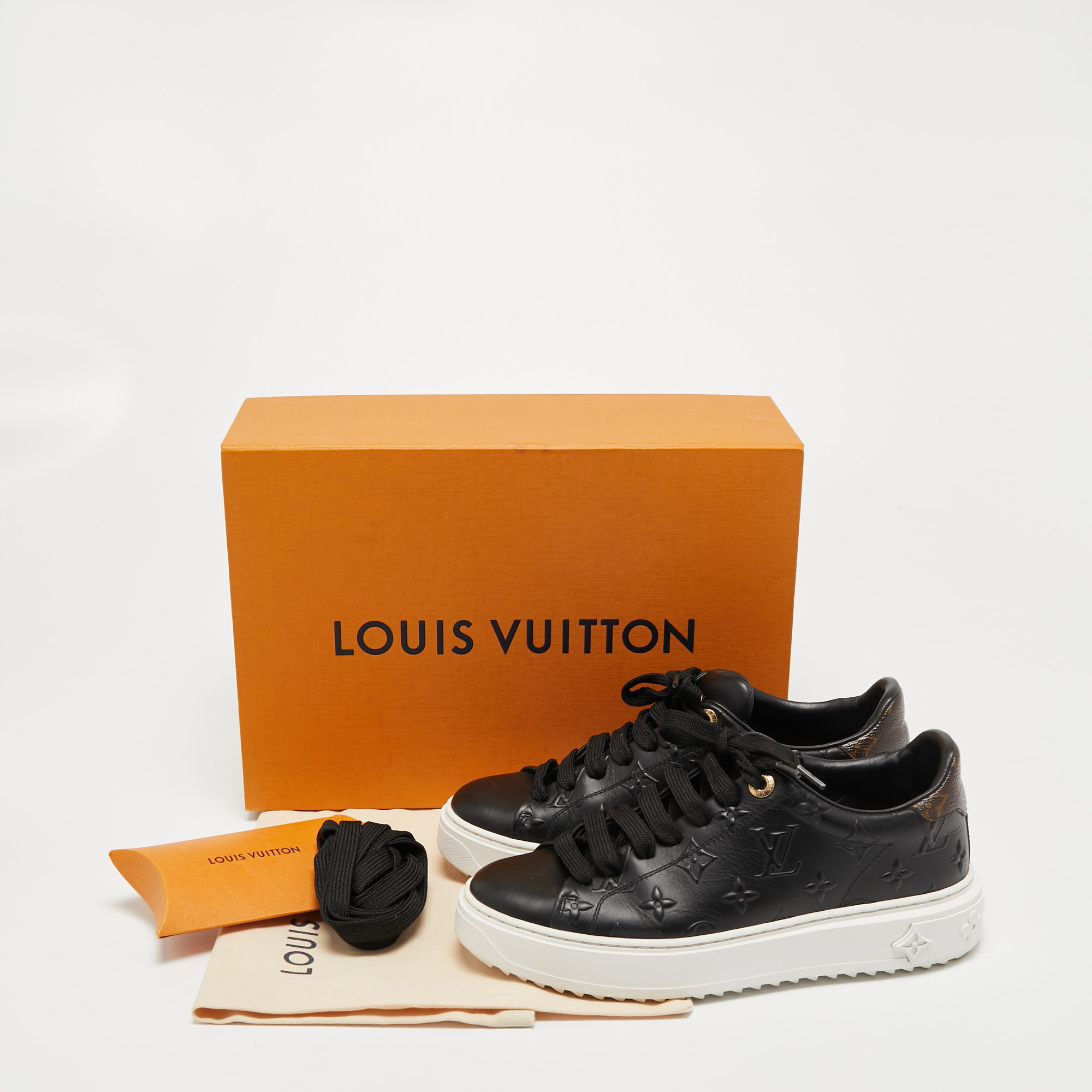 Louis Vuitton Black Monogram Embossed Leather Time Out Sneakers Size 36.5
