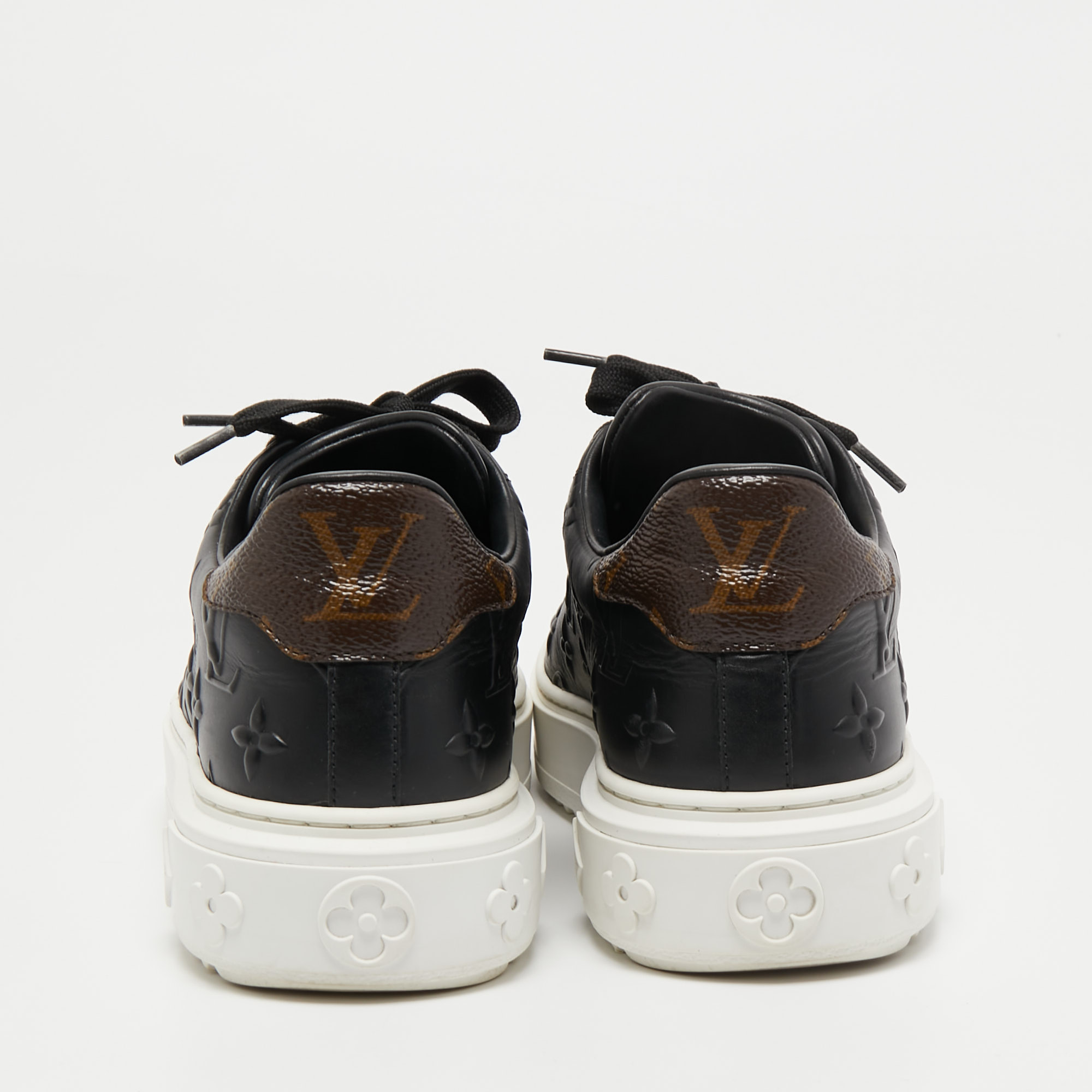 Louis Vuitton Black Monogram Embossed Leather Time Out Sneakers