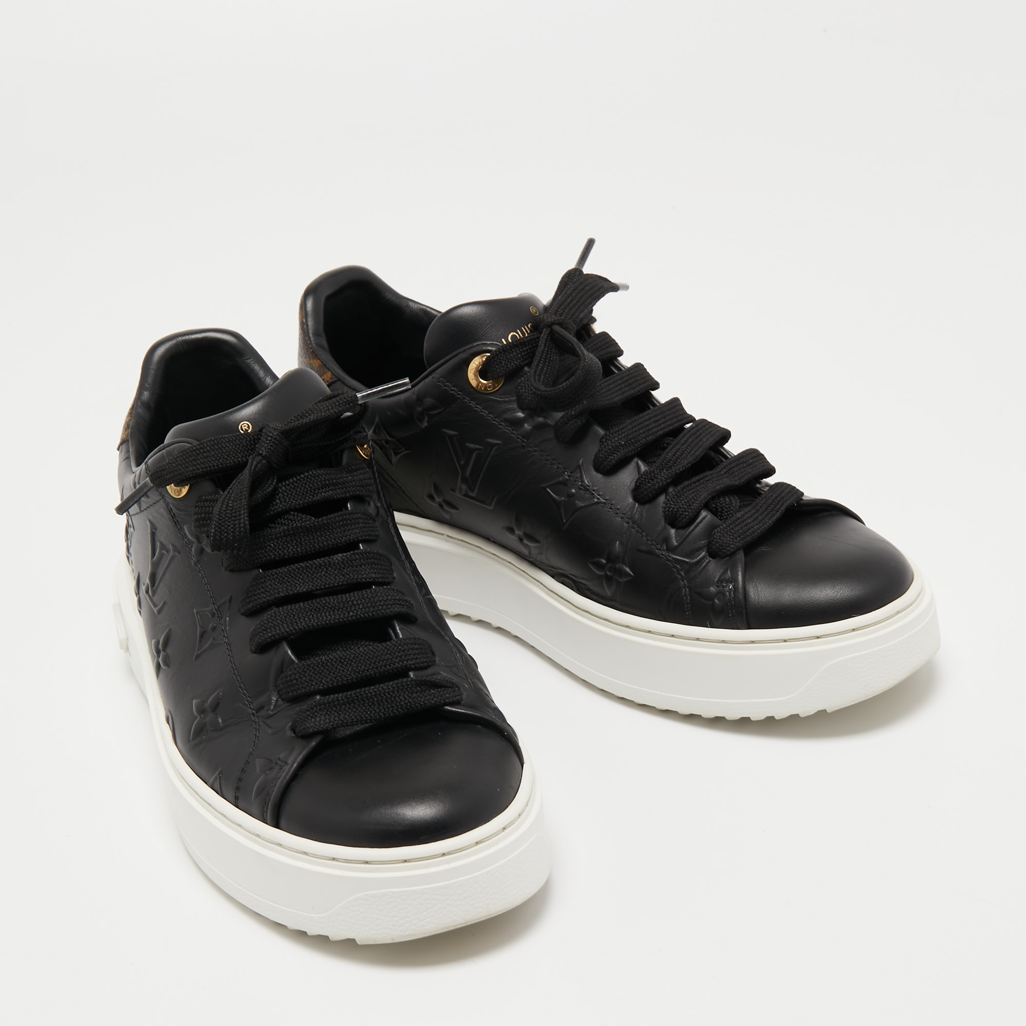 LOUIS VUITTON Calfskin Time Out Sneakers 36.5 Black 764891