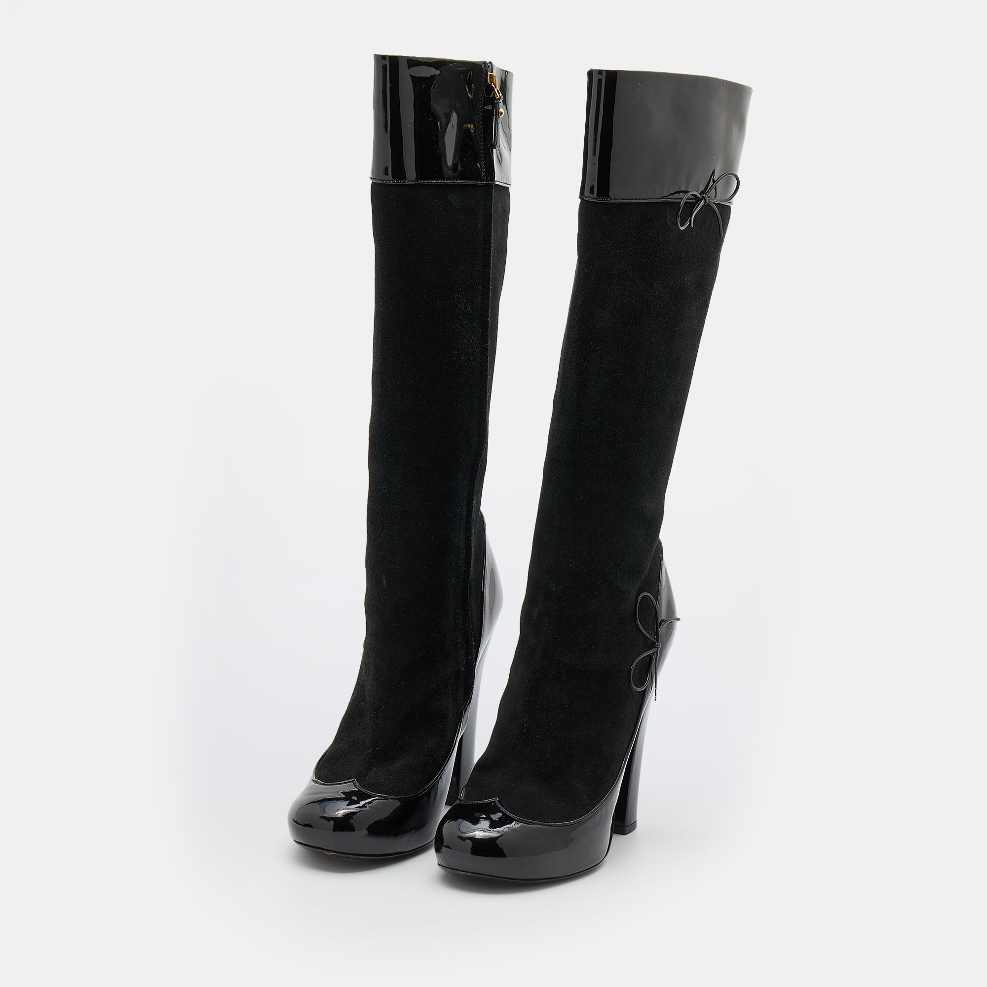 

Louis Vuitton Black Suede and Patent Leather Knee Length Boots Size