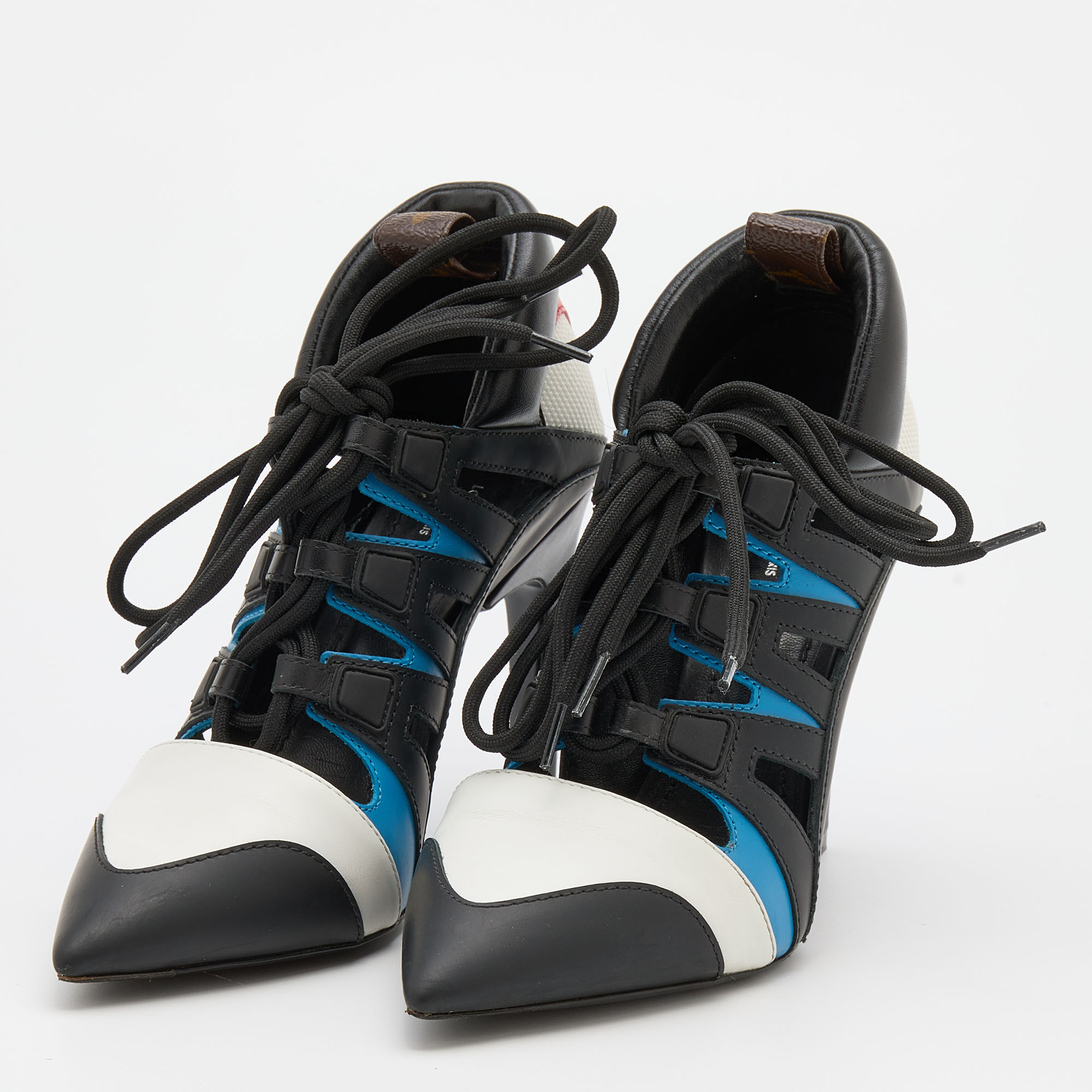 

Louis Vuitton Multicolor Leather and Mesh Lace Up Booties Size
