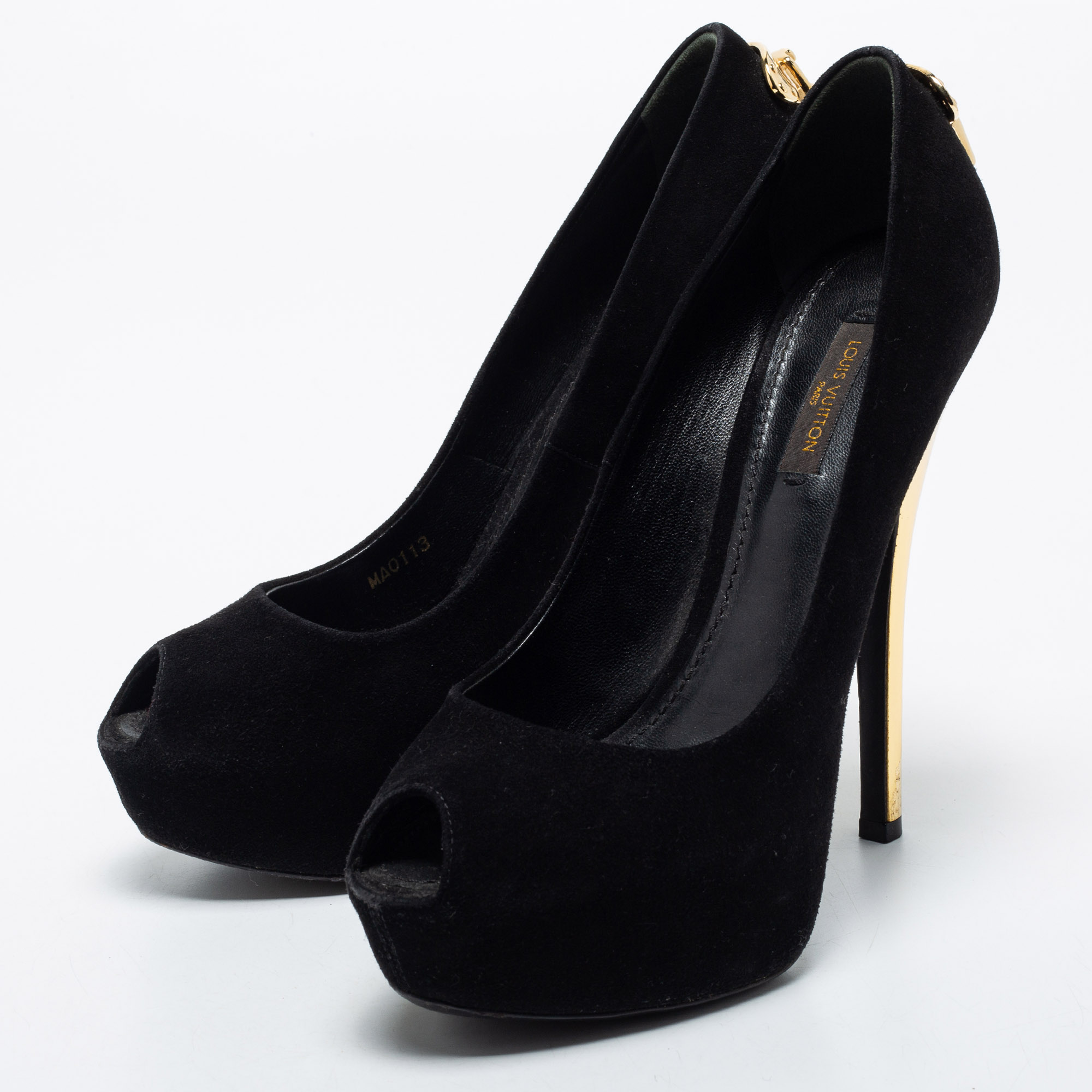 

Louis Vuitton Black Suede Oh Really! Peep Toe Pumps Size