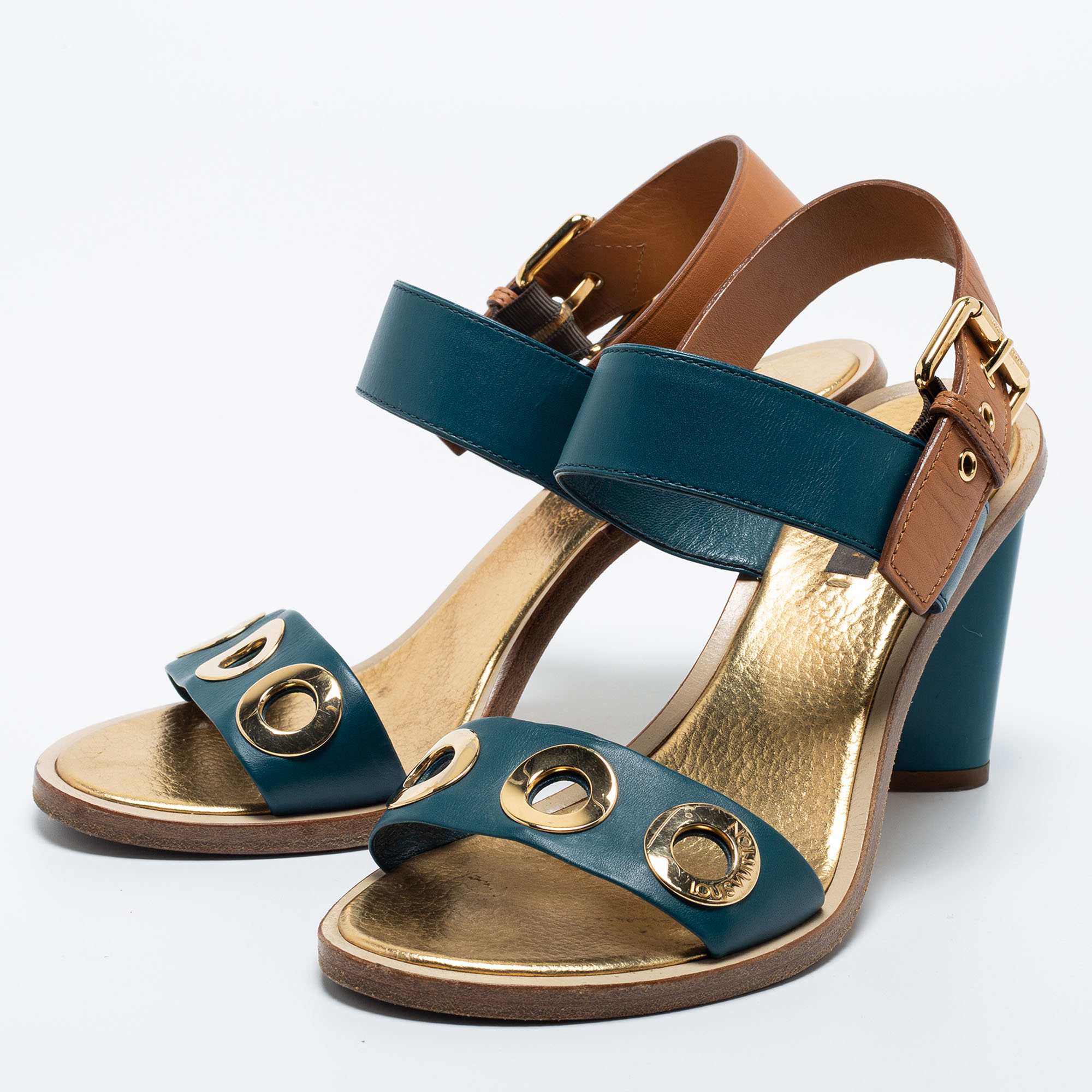 

Louis Vuitton Blue/Brown Leather Ankle Strap Sandals Size