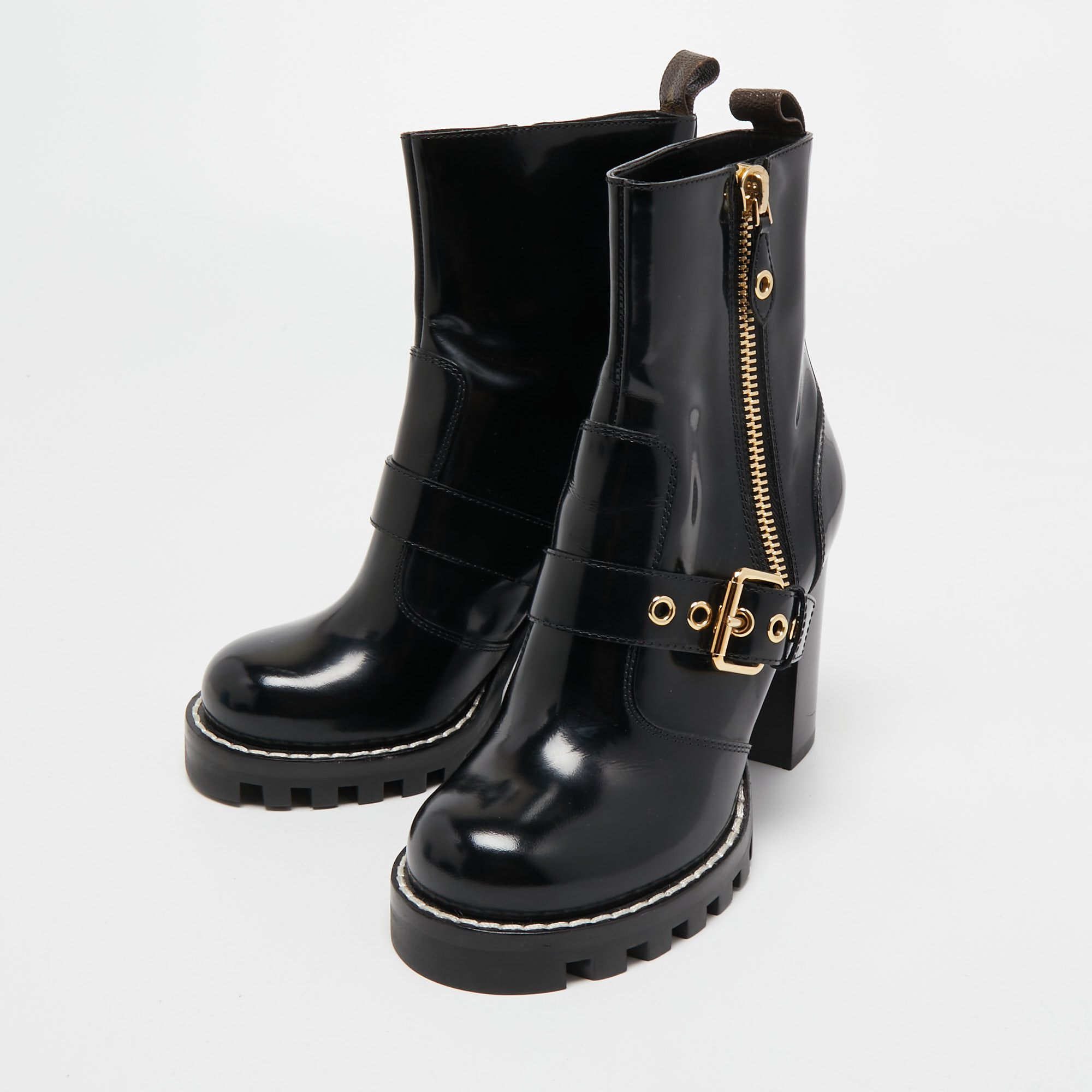 

Louis Vuitton Black Patent Leather Combat Boots Size