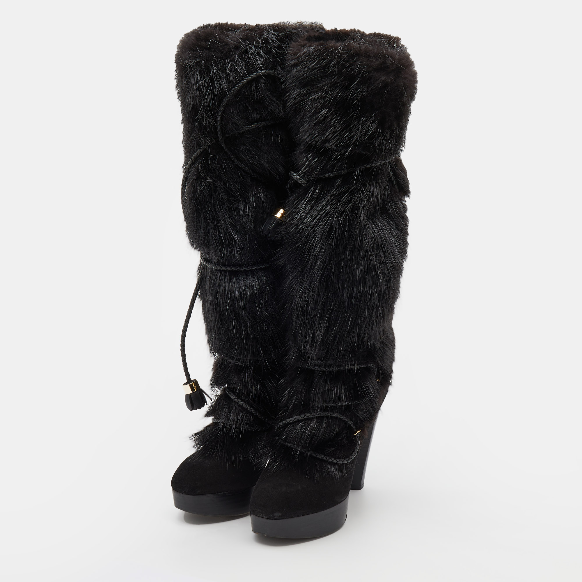 

Louis Vuitton Black Suede and Fox Fur Knee Length Boots Size