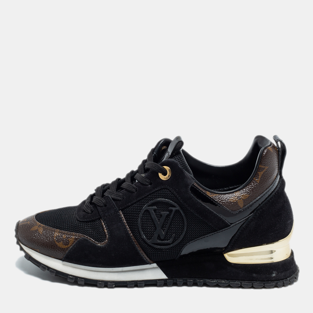 Louis Vuitton Brown/Black Monogram  Leather and Mesh Run Away  Sneakers Size 37