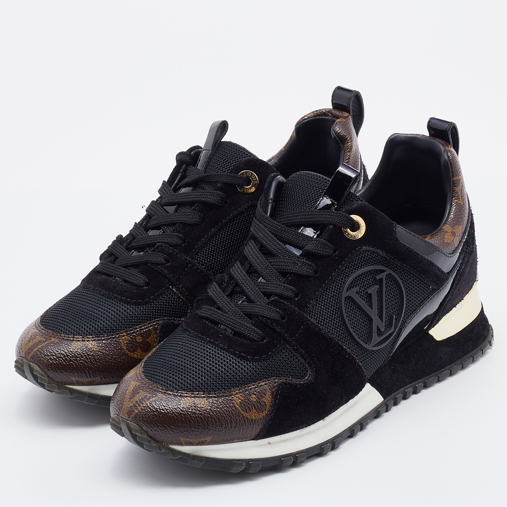 

Louis Vuitton Black/Brown Mesh, Suede and Monogram Canvas Run Away Sneakers Size
