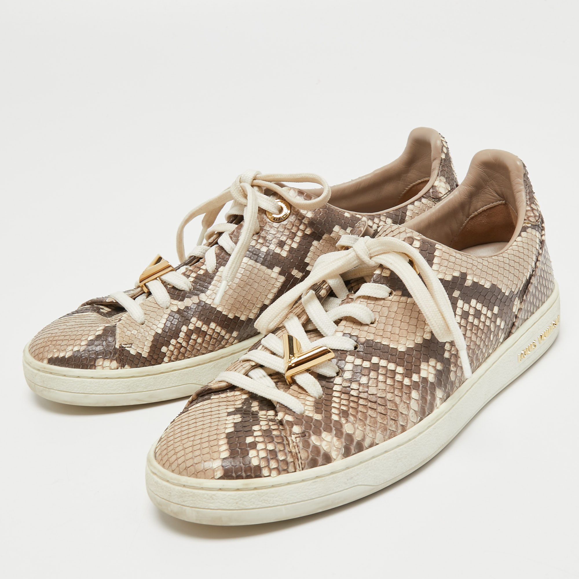 

Louis Vuitton Brown/Cream Python Leather Frontrow Sneakers Size