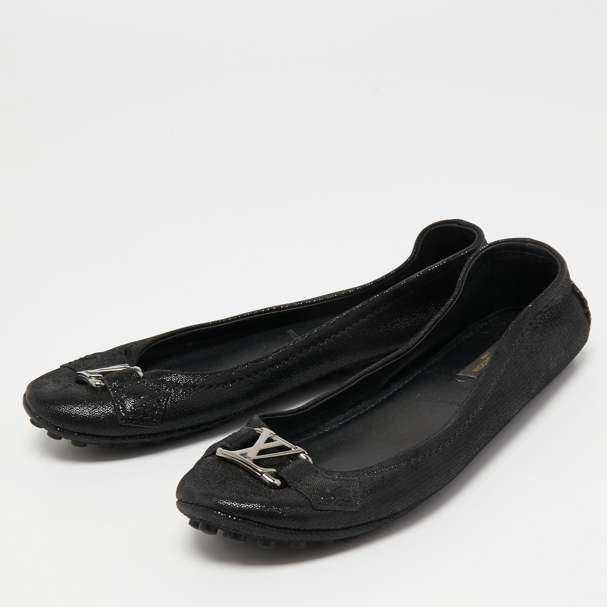 

Louis Vuitton Black Glitter Suede Oxford Ballet Flats Size