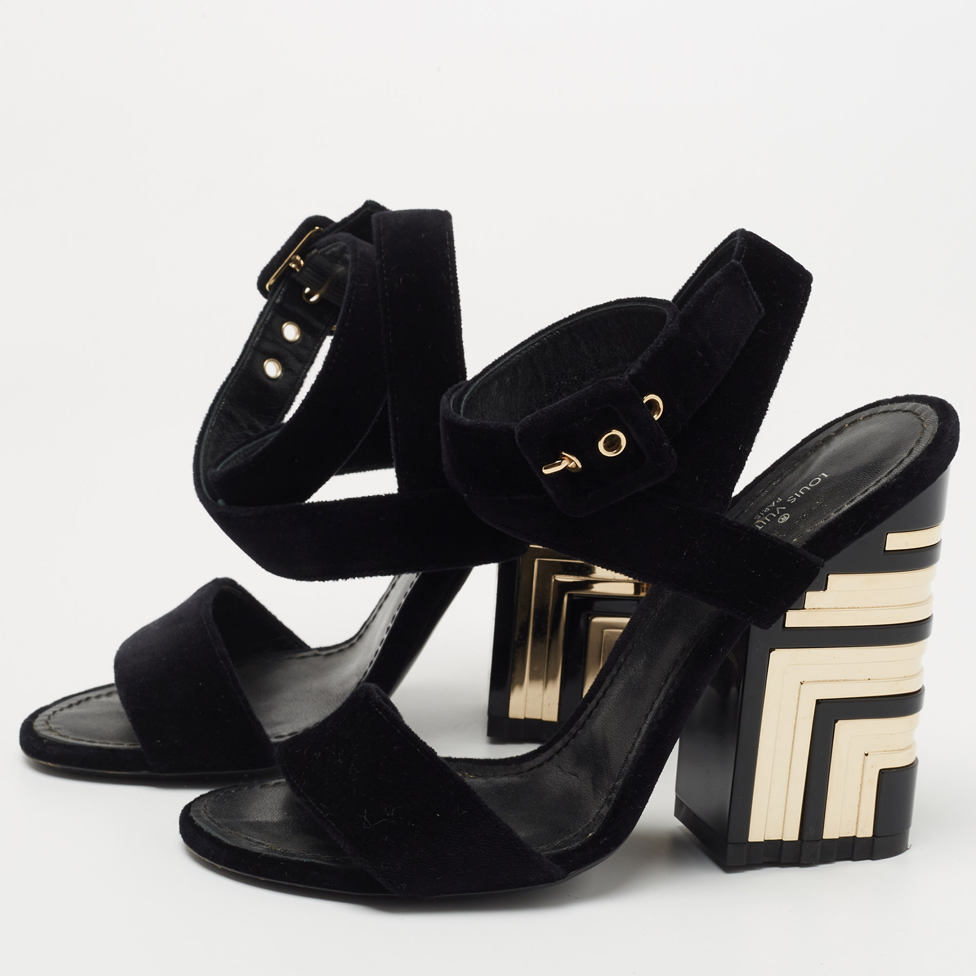 

Louis Vuitton Black Velvet Ankle Wrap Sandals Size
