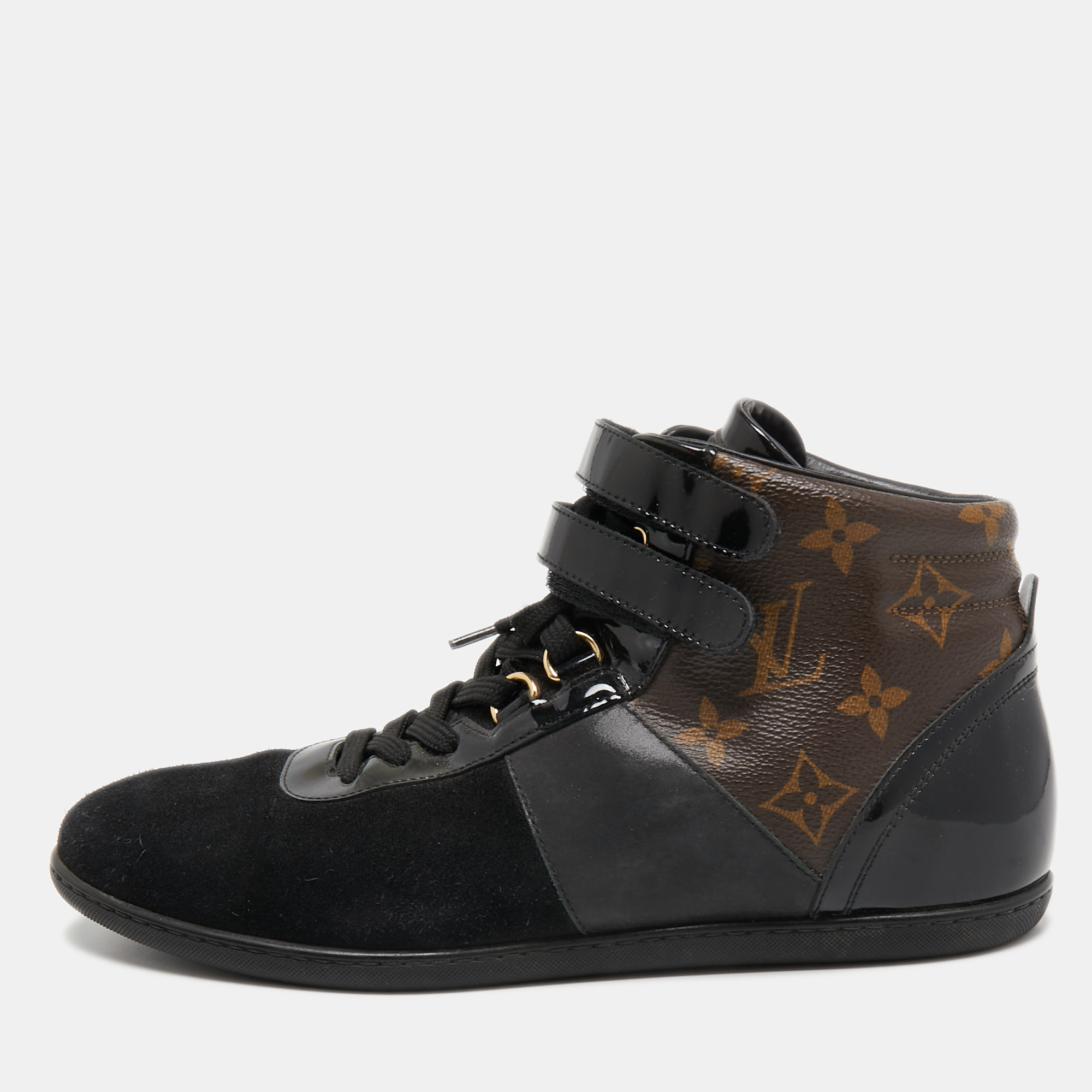 Louis Vuitton Brown Patent Leather And Monogram Canvas Lace Up Sneakers  Size 38.5 Louis Vuitton