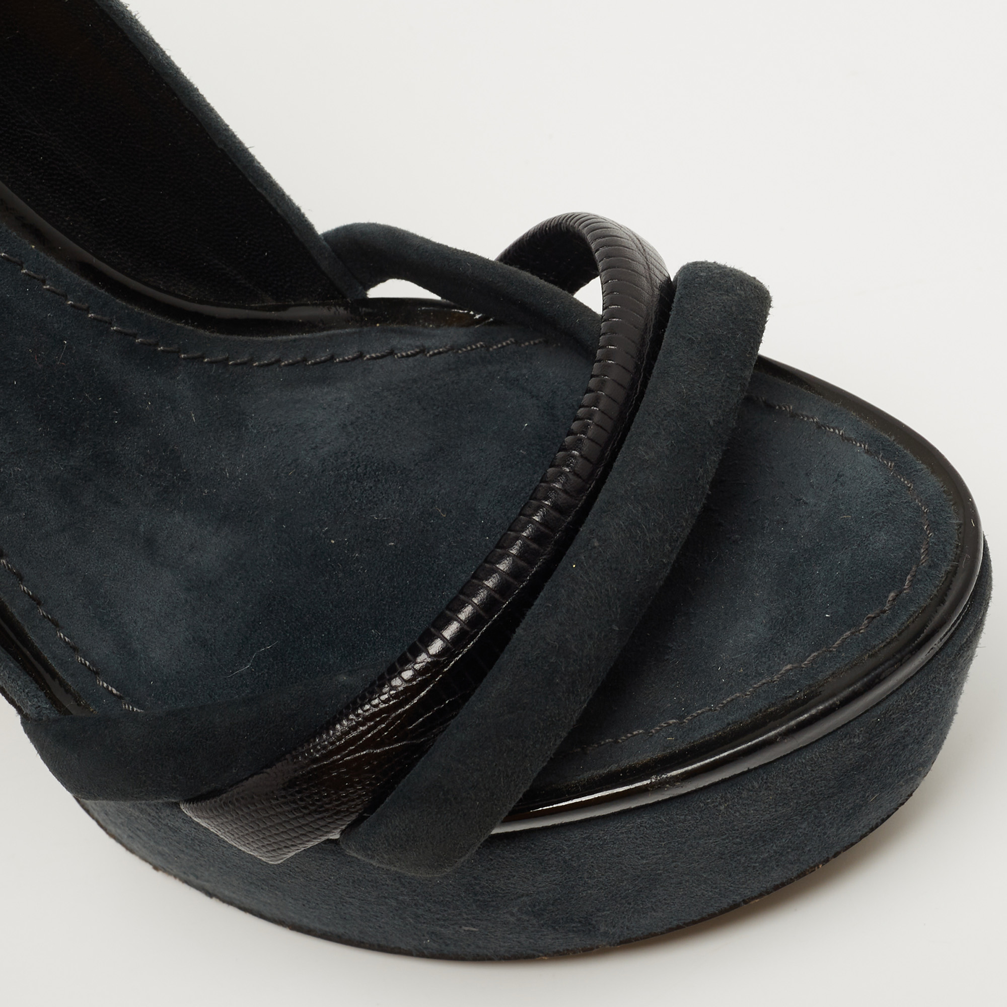 Louis Vuitton Black /Grey Leather and Suede Platform Sandals Size 38 
