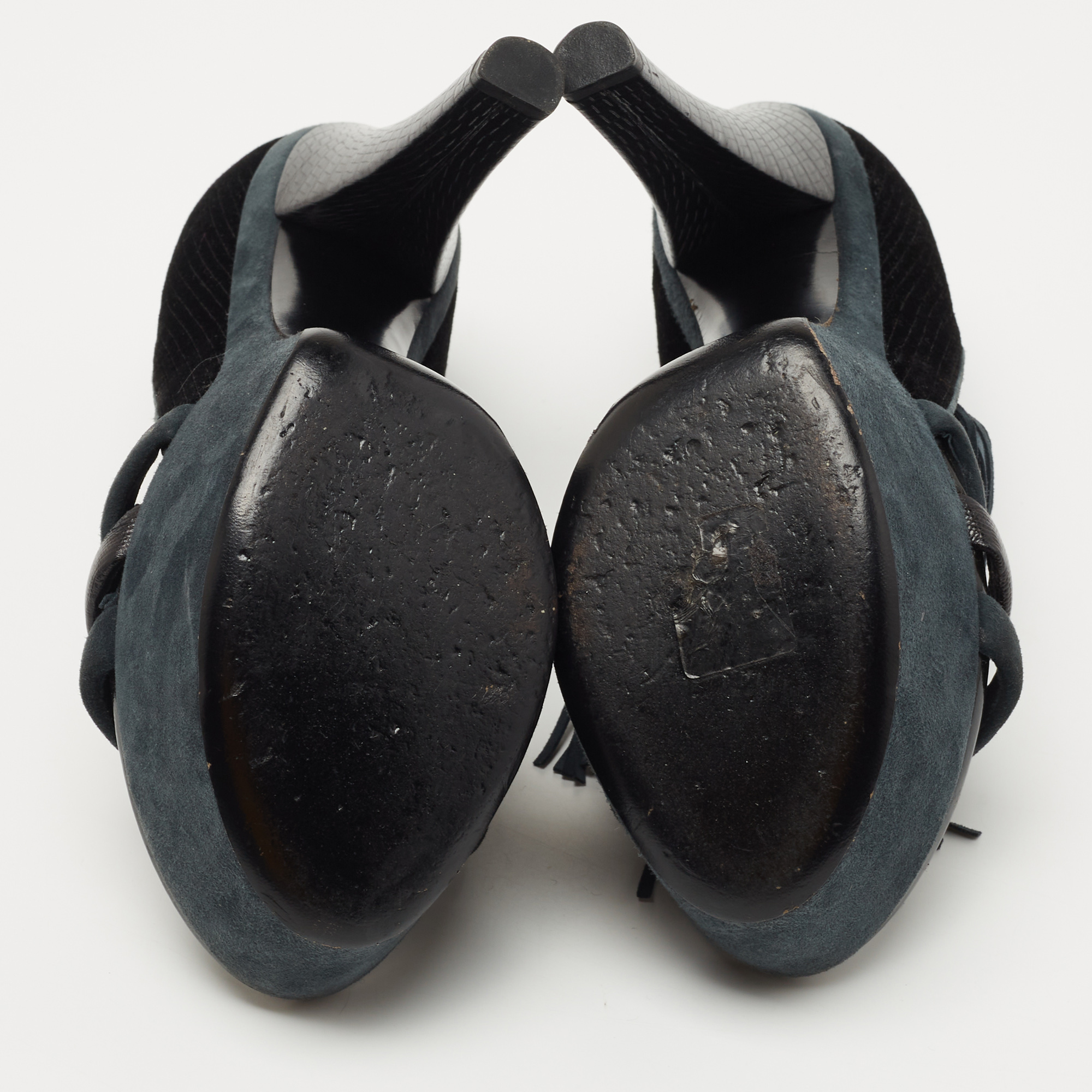 Louis Vuitton Black /Grey Leather and Suede Platform Sandals Size 38 