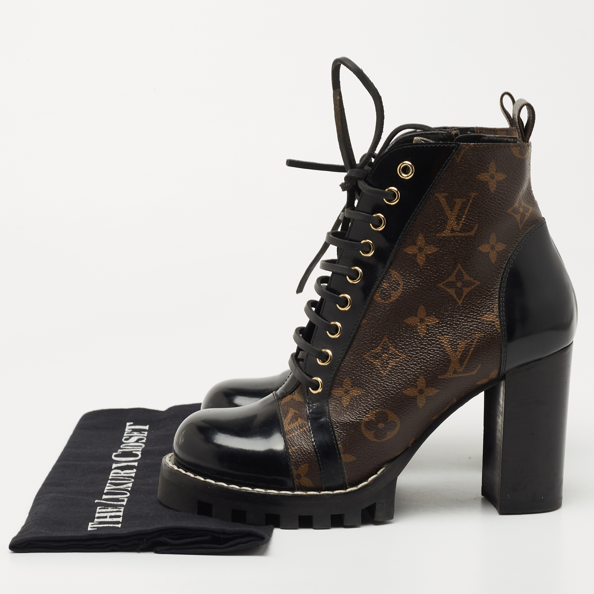 Louis Vuitton Black/Brown Monogram Canvas and Leather Star Trail Boots Size  39 Louis Vuitton