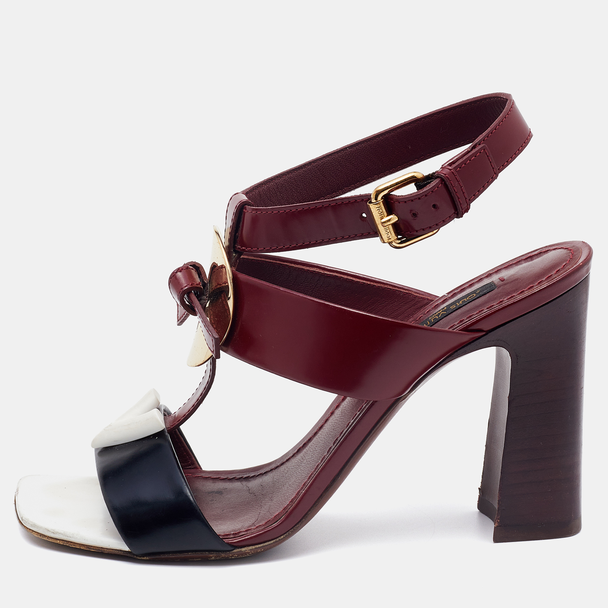 Pre-owned Louis Vuitton Burgundy/black Leather Ankle Strap Sandals