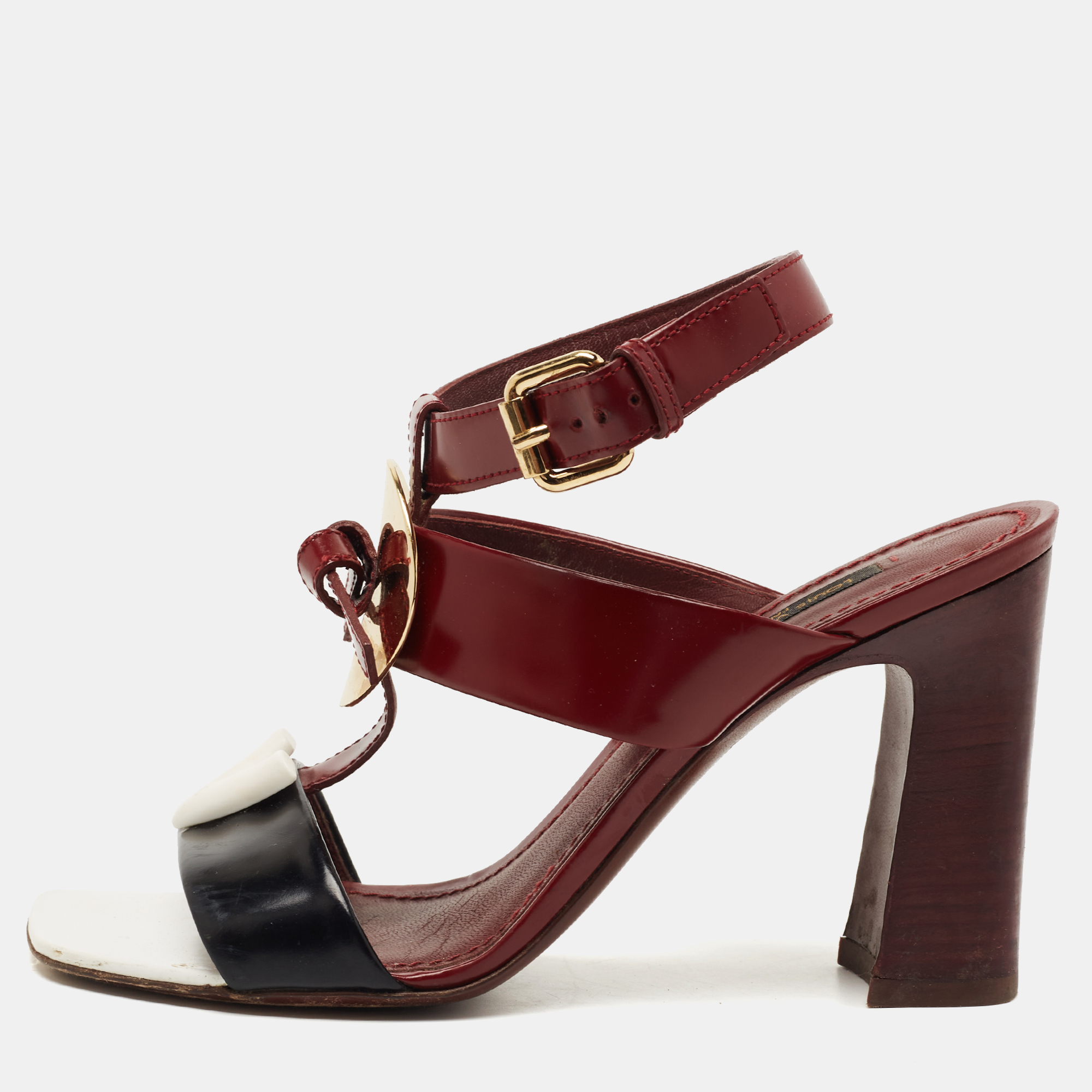 Pre-owned Louis Vuitton Tricolor Leather Ankle Strap Sandals Size 36.5 In Burgundy