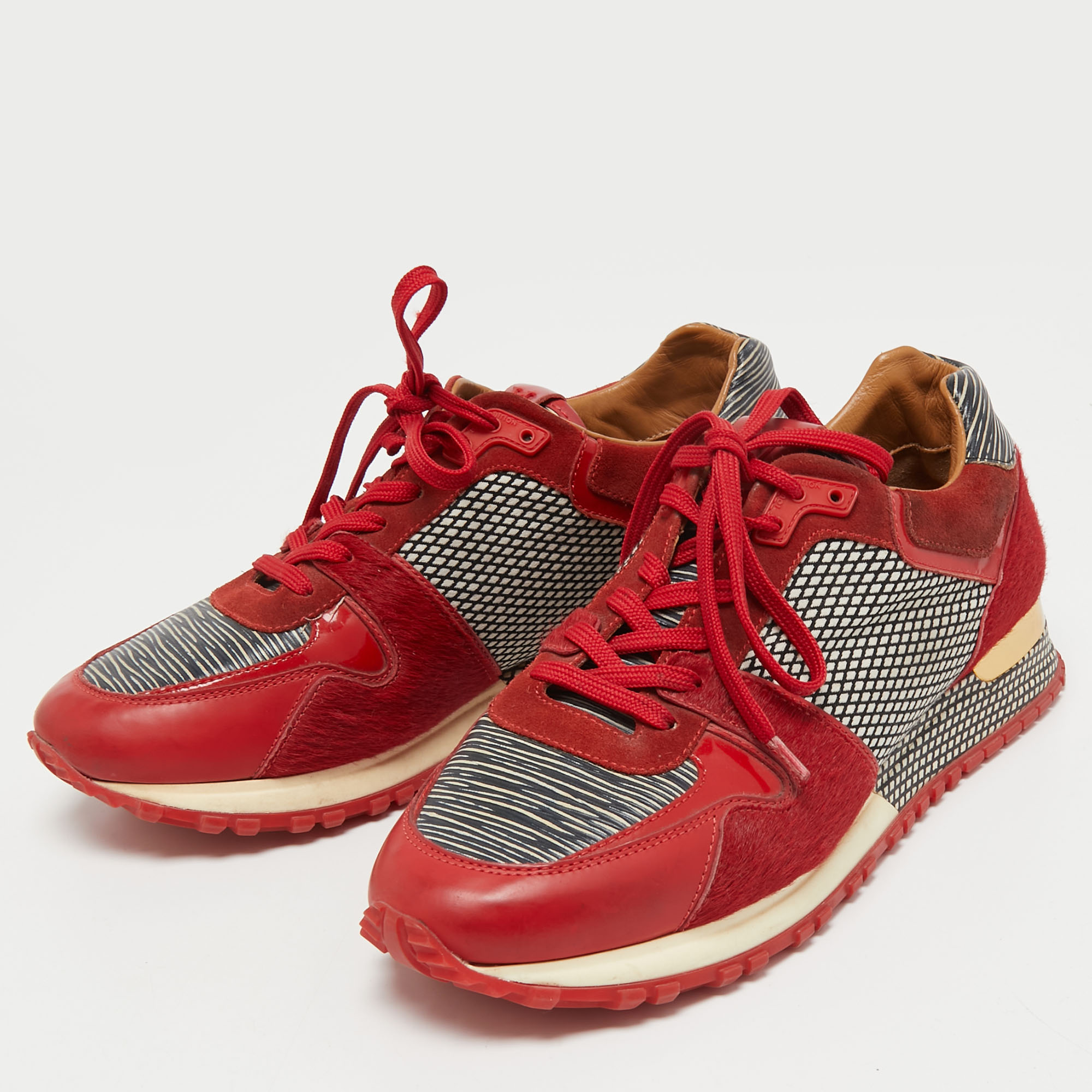 

Louis Vuitton Red Calf Hair, Fabric and Epi Leather Run Away Sneakers Size