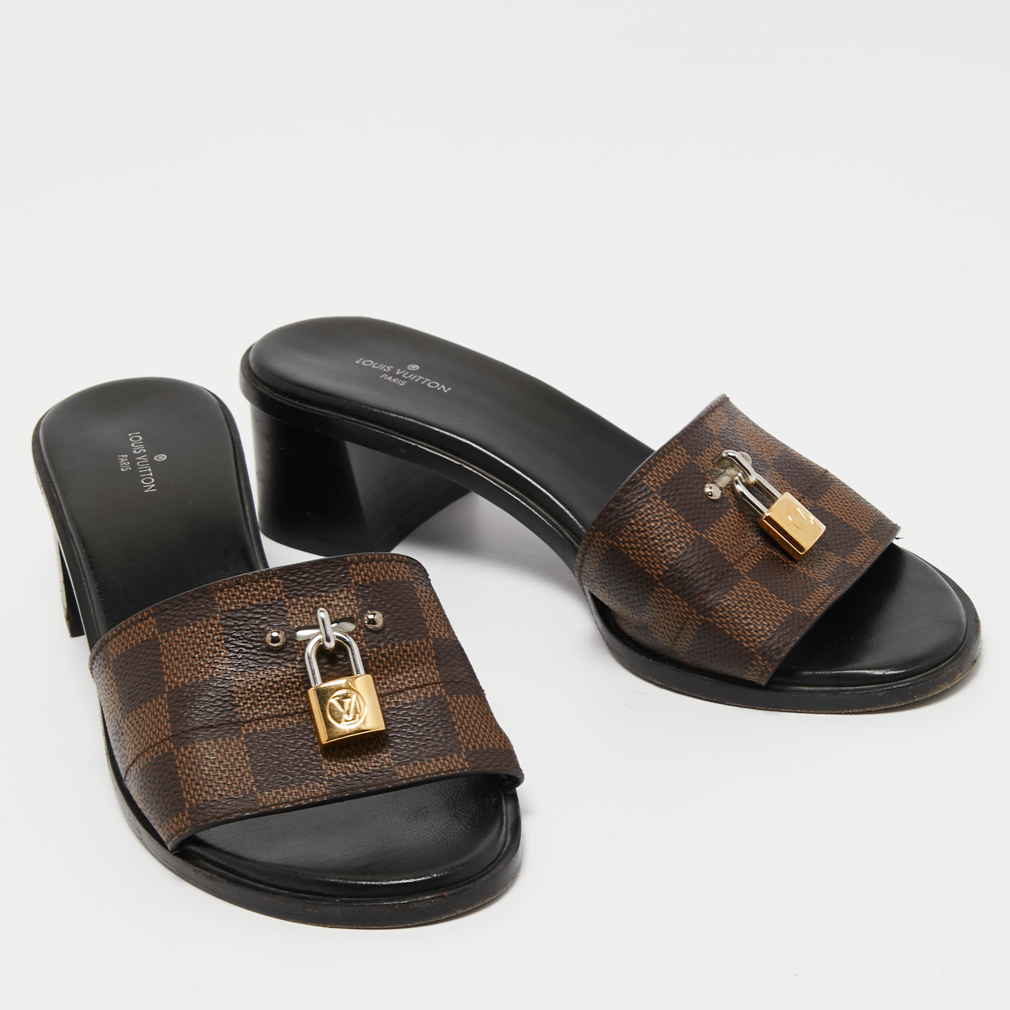 Louis Vuitton Black Leather Lock It Slide Sandals Size 40 Louis