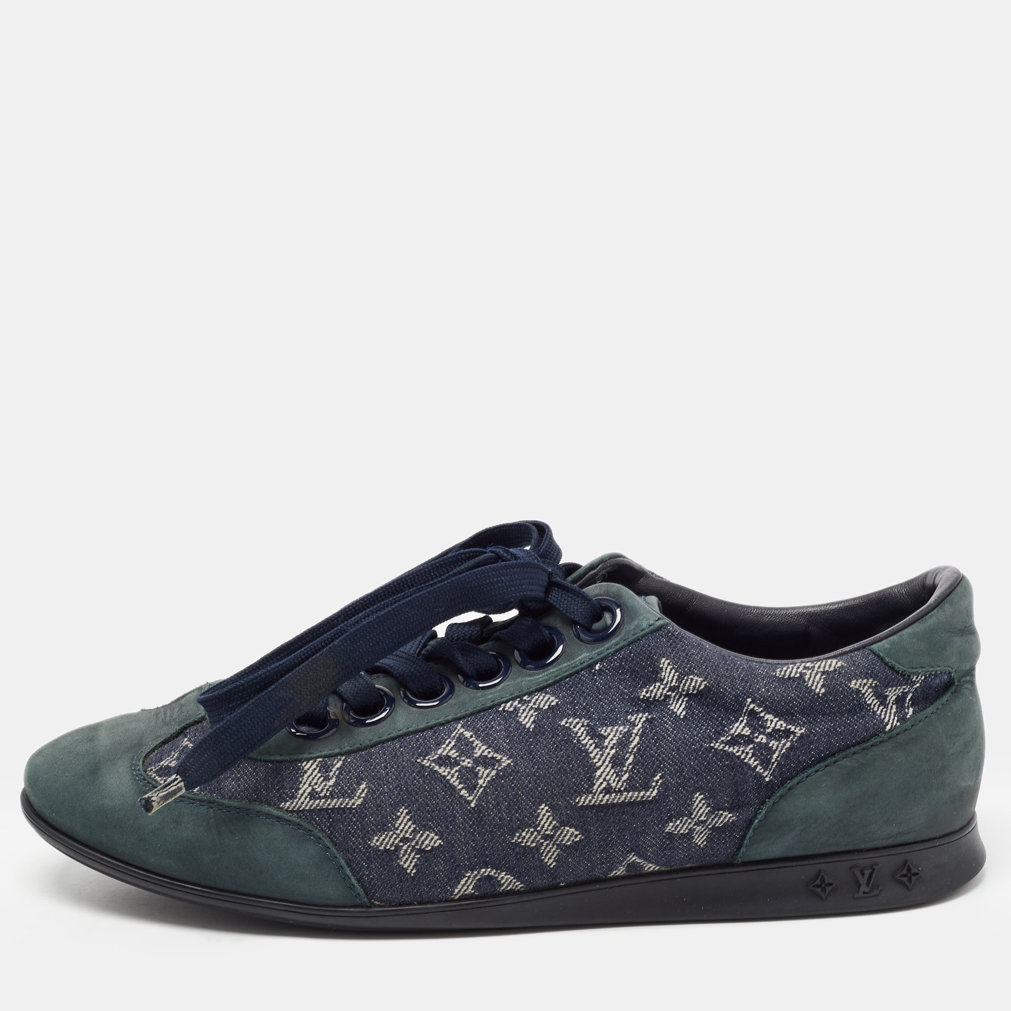 Pre-owned Louis Vuitton Blue Nubuck Leather And Denim Monogram Low Top Sneakers Size 38