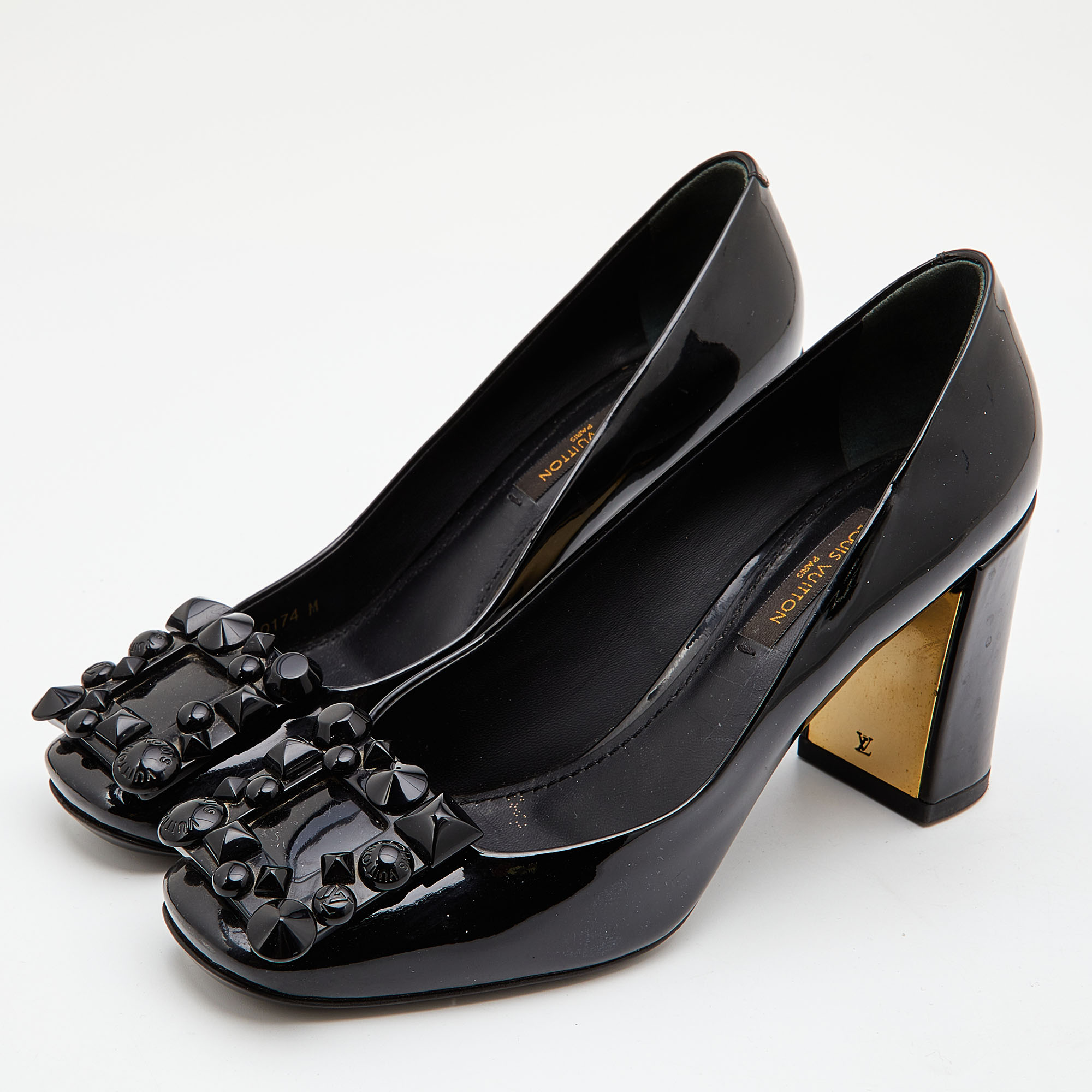 

Louis Vuitton Black Patent Leather Block Heel Pumps Size