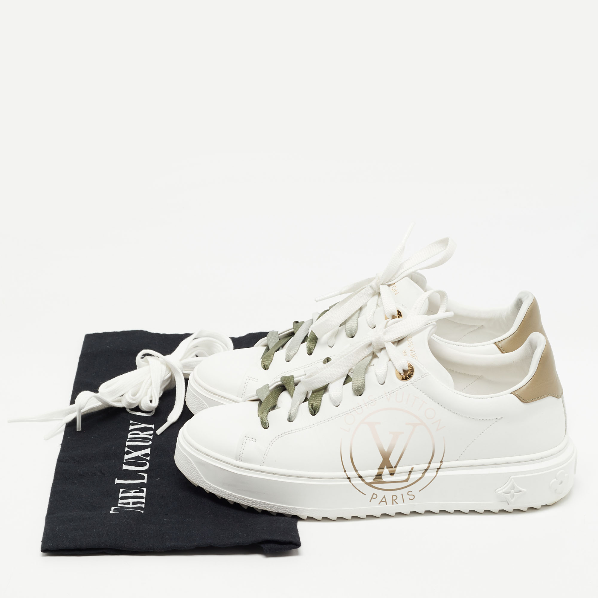 Louis Vuitton White/Green Leather Time Out Sneakers Size 37 Louis Vuitton