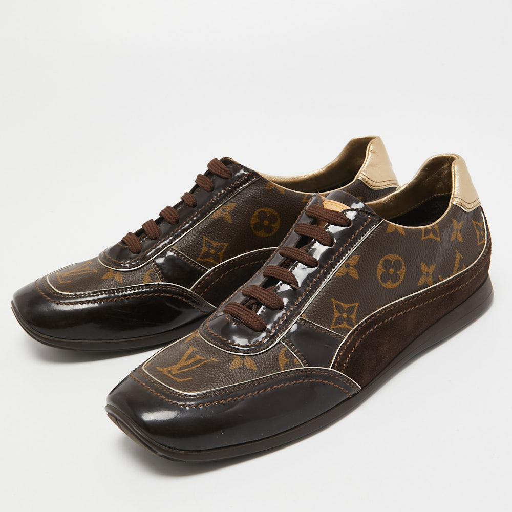 

Louis Vuitton Brown Monogram Canvas and Suede Globe Trotter Sneakers Size