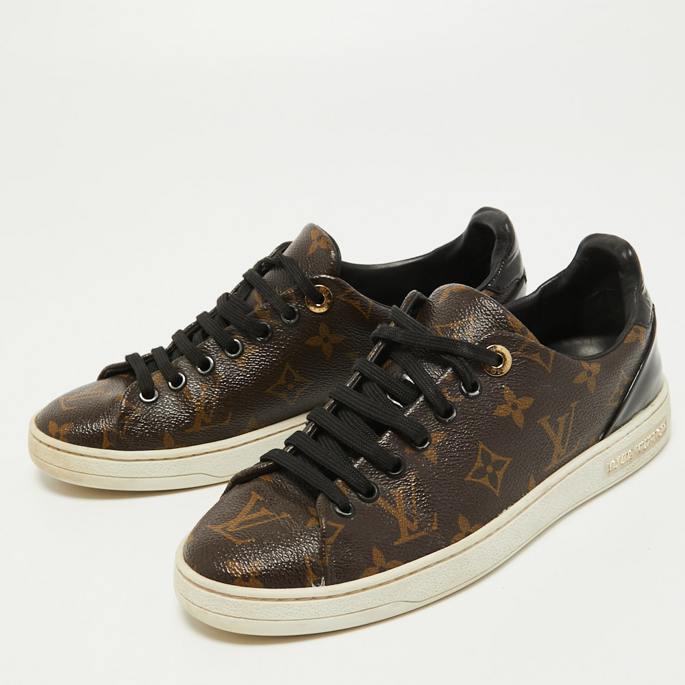 

Louis Vuitton Brown Monogram Canvas and Patent Leather Frontrow Sneakers Size