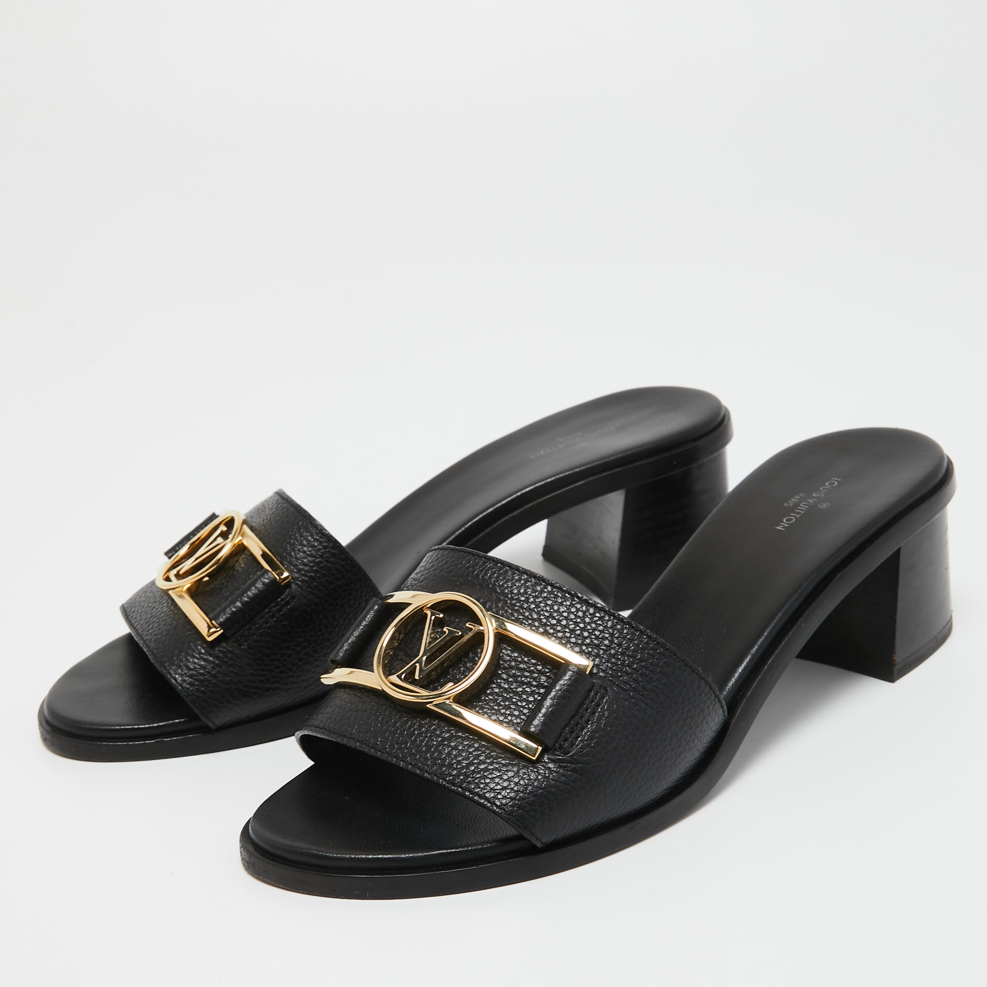 

Louis Vuitton Black Leather Lock It Slide Sandals Size