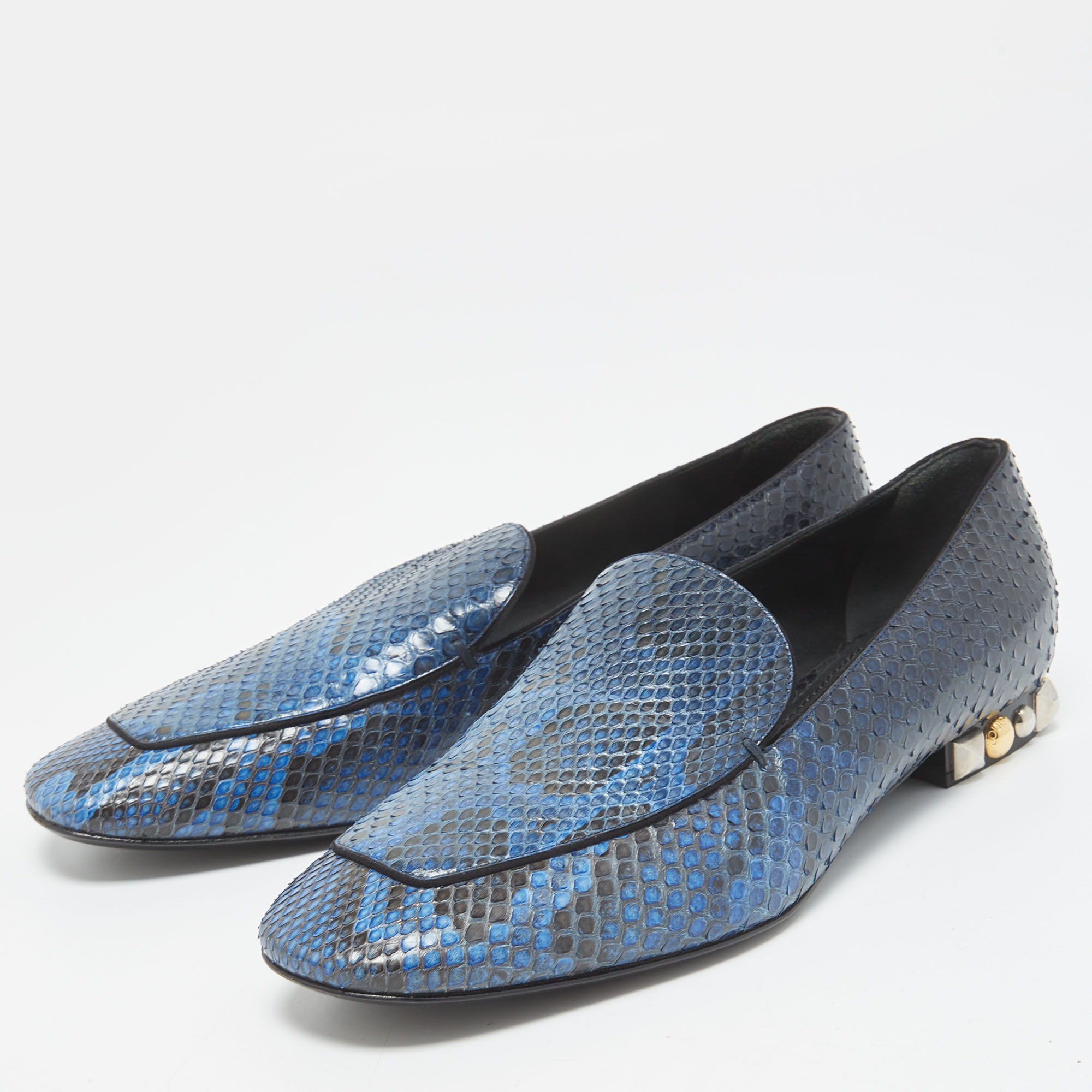 

Louis Vuitton Blue/Black Python Studded Heel Loafers Size