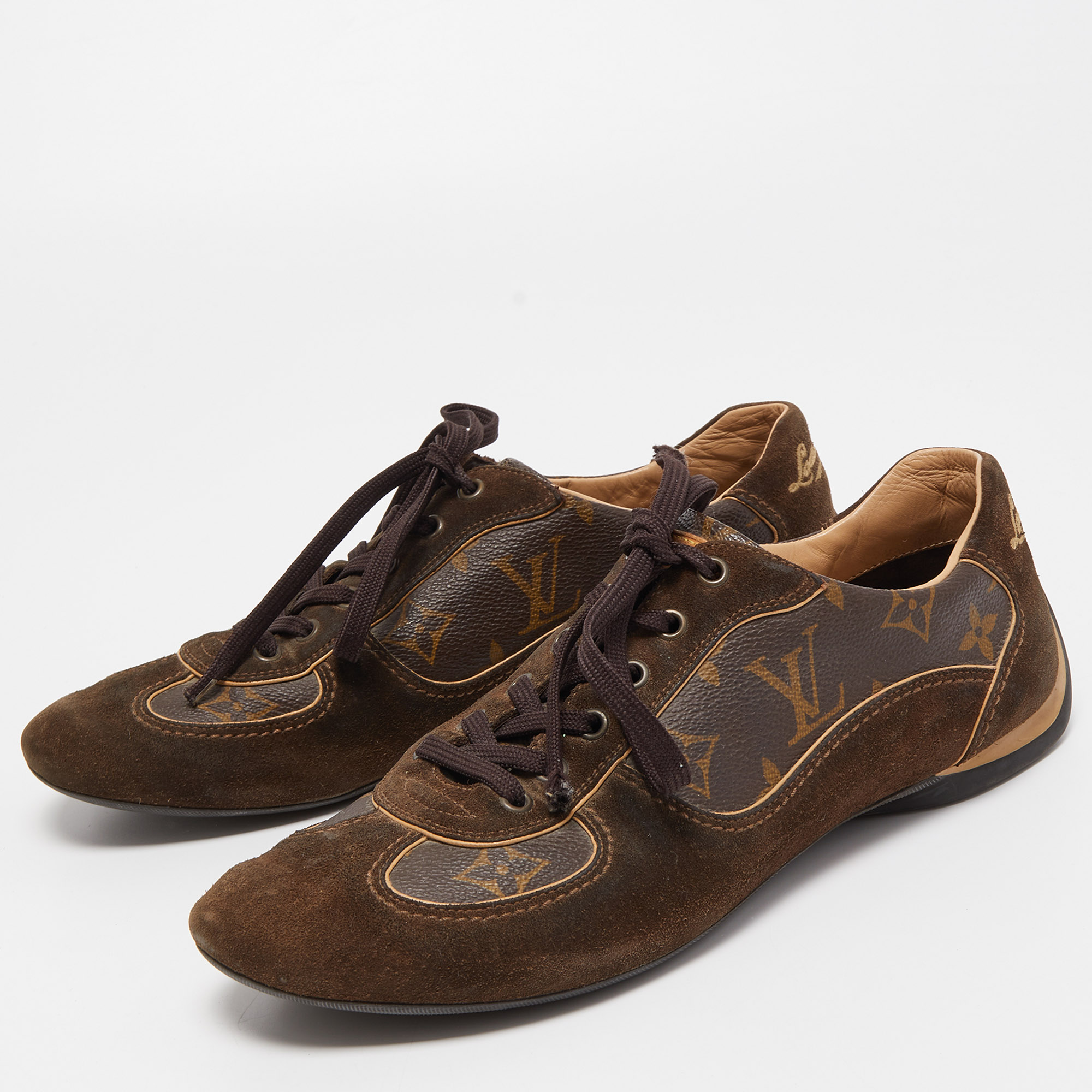 

Louis Vuitton Brown Monogram Canvas And Suede Leather Energie Low Top Sneakers Size