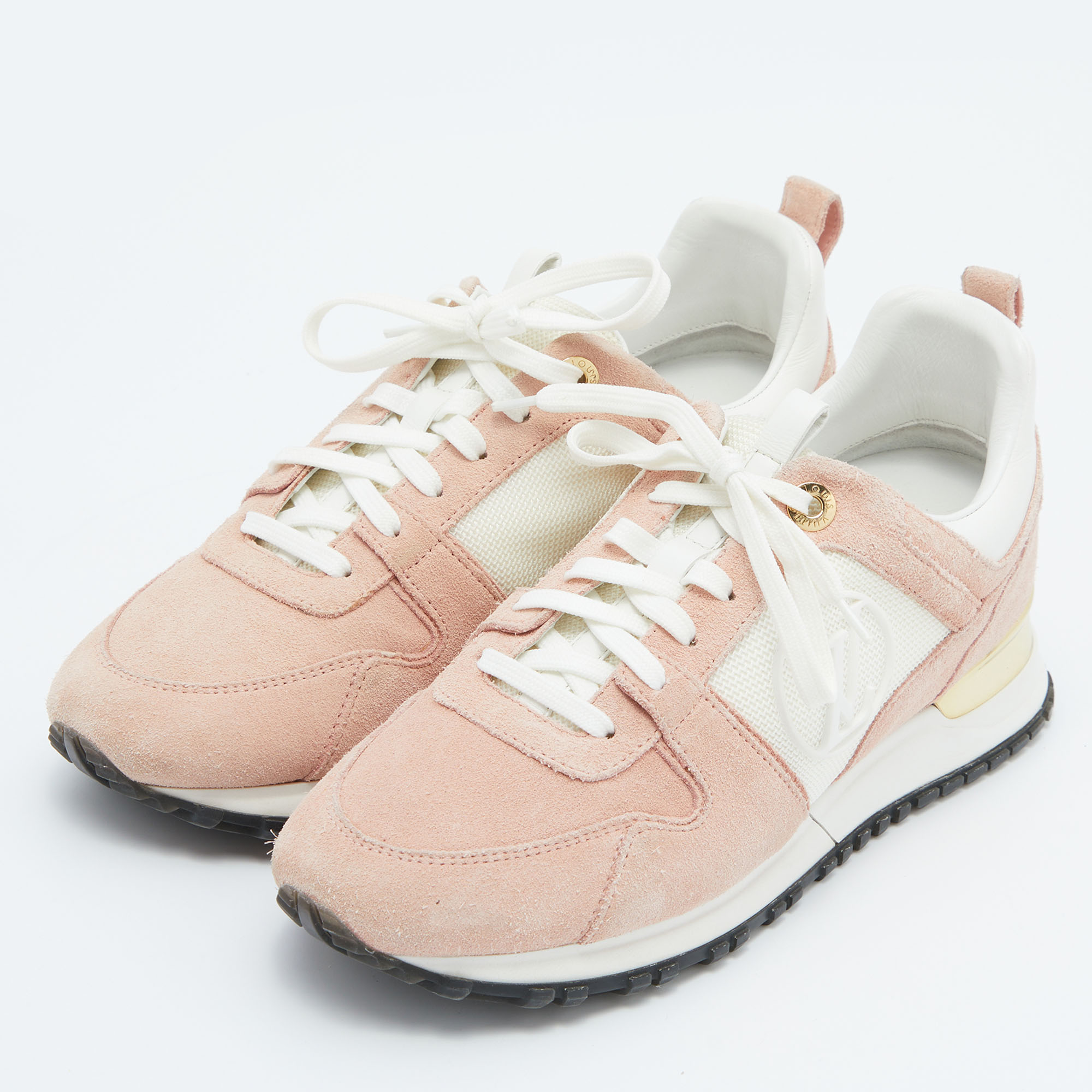 

Louis Vuitton Pink/White Suede, Mesh and Leather Run Away Low-Top Sneakers Size
