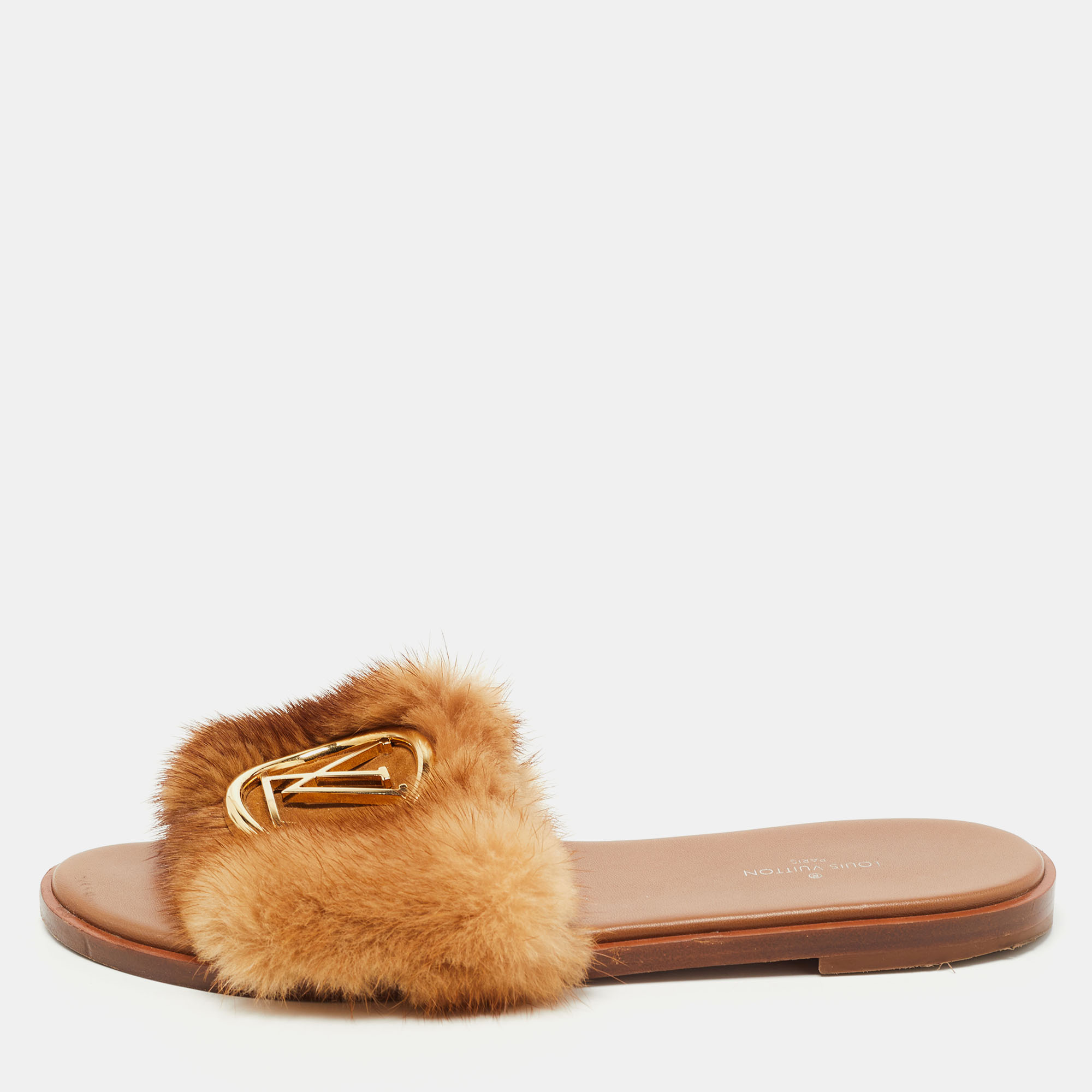 Pre-owned Louis Vuitton Brown/beige Fur Lock It Sandals Size 36